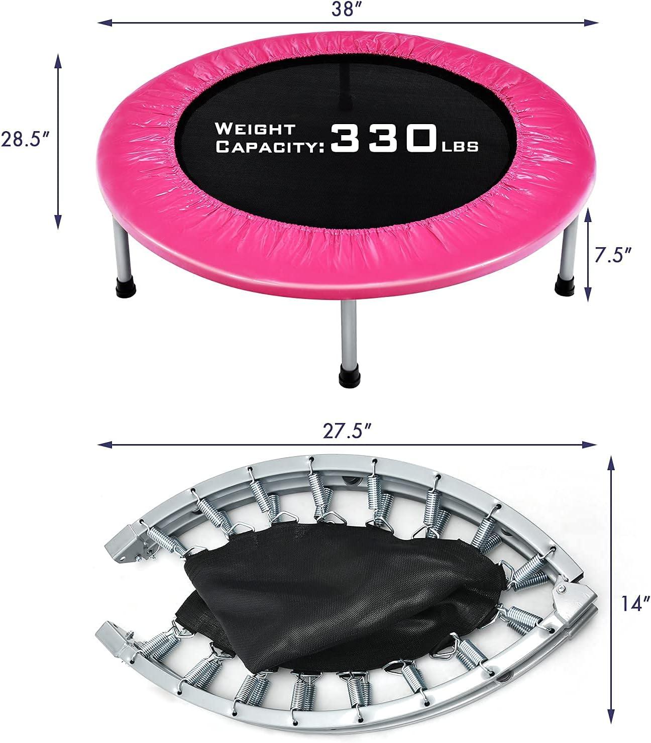 image:imageGiantex 36 38 Folding Mini Trampoline Portable Recreational Fitness Trampoline for Adults Kids Max Load 330lbs Foldable Indoor Exercise Rebounder TrampolinePink