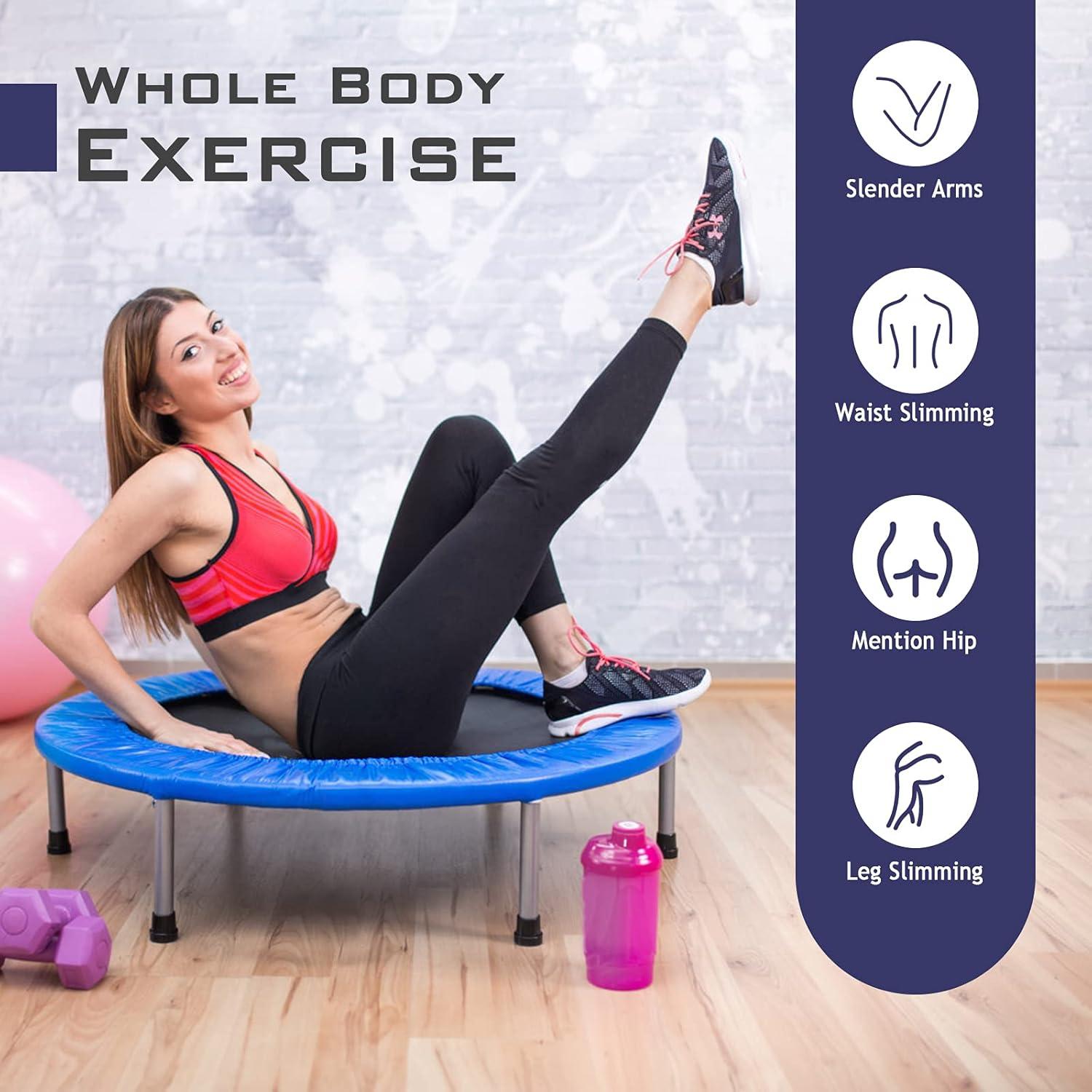 image:imageGiantex 36 38 Folding Mini Trampoline Portable Recreational Fitness Trampoline for Adults Kids Max Load 330lbs Foldable Indoor Exercise Rebounder TrampolineBlue