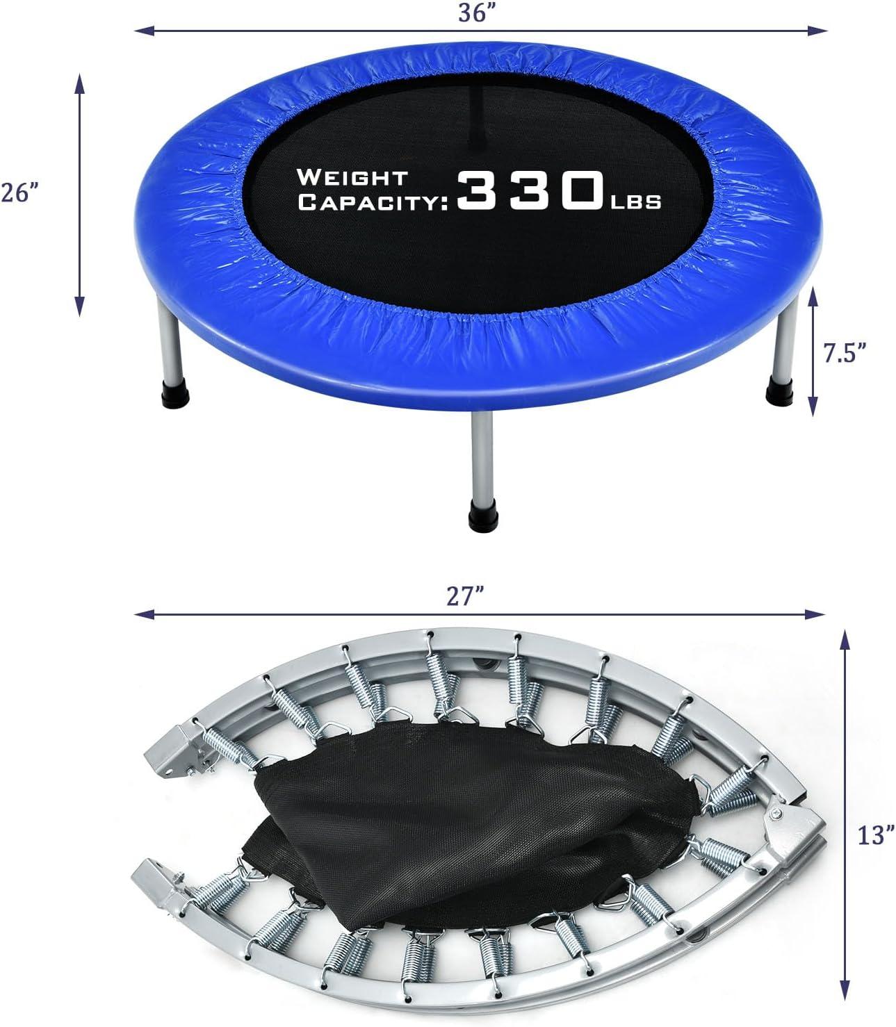 image:imageGiantex 36 38 Folding Mini Trampoline Portable Recreational Fitness Trampoline for Adults Kids Max Load 330lbs Foldable Indoor Exercise Rebounder TrampolineBlue