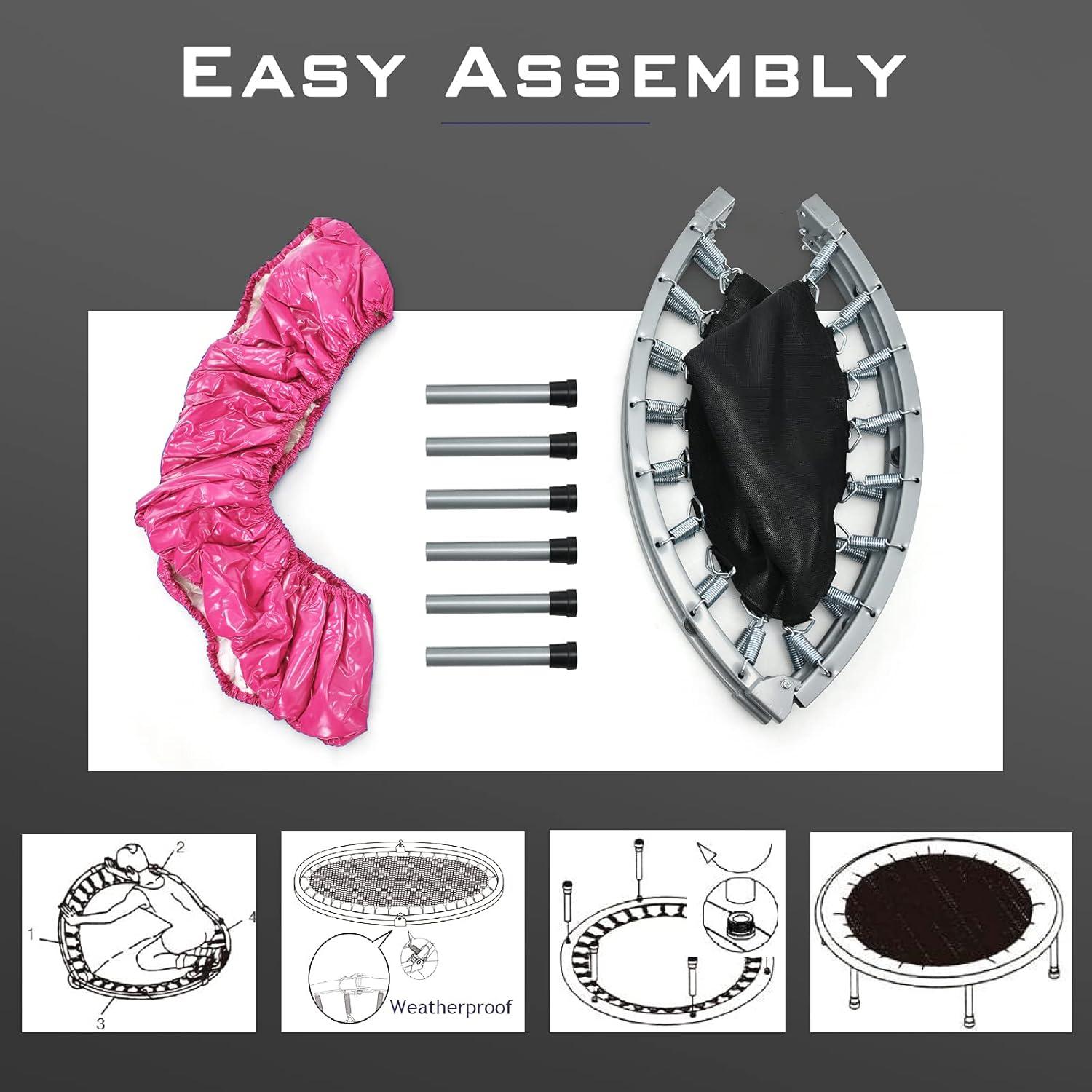 image:imageGiantex 36 38 Folding Mini Trampoline Portable Recreational Fitness Trampoline for Adults Kids Max Load 330lbs Foldable Indoor Exercise Rebounder TrampolinePink