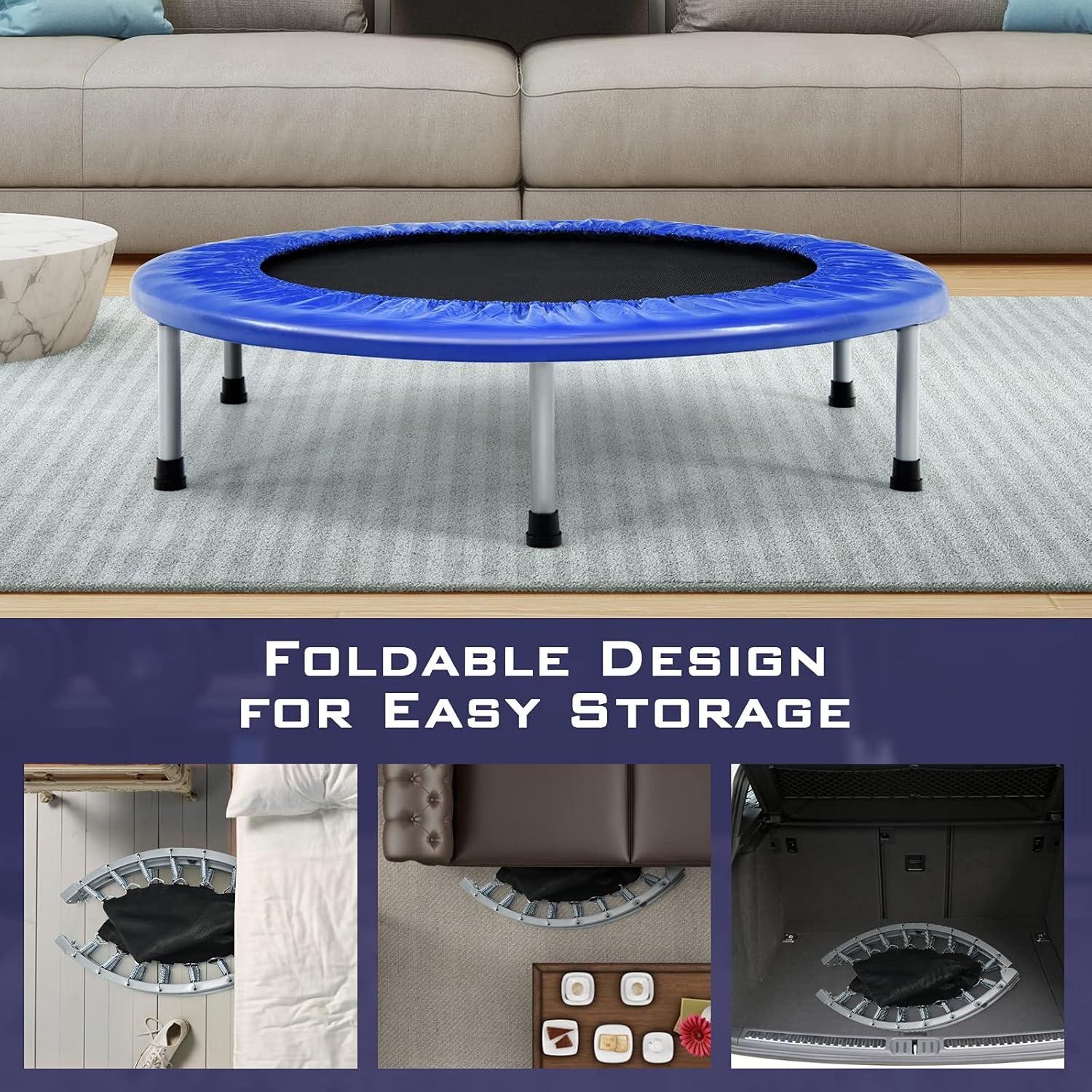 image:imageGiantex 36 38 Folding Mini Trampoline Portable Recreational Fitness Trampoline for Adults Kids Max Load 330lbs Foldable Indoor Exercise Rebounder TrampolineBlue
