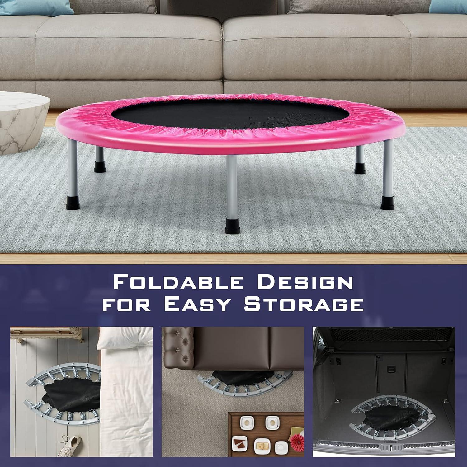image:imageGiantex 36 38 Folding Mini Trampoline Portable Recreational Fitness Trampoline for Adults Kids Max Load 330lbs Foldable Indoor Exercise Rebounder TrampolinePink