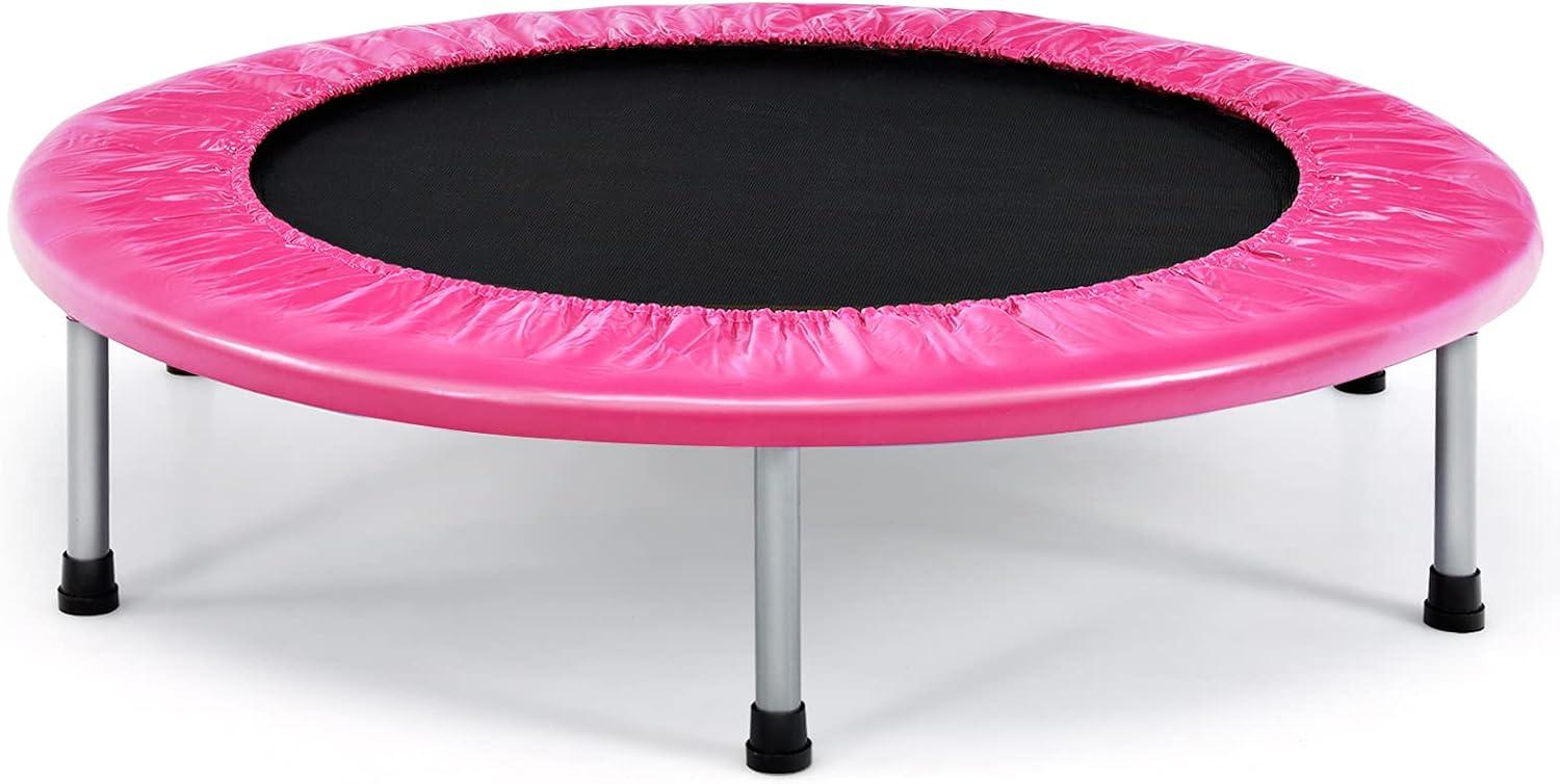 image:imageGiantex 36 38 Folding Mini Trampoline Portable Recreational Fitness Trampoline for Adults Kids Max Load 330lbs Foldable Indoor Exercise Rebounder TrampolinePink