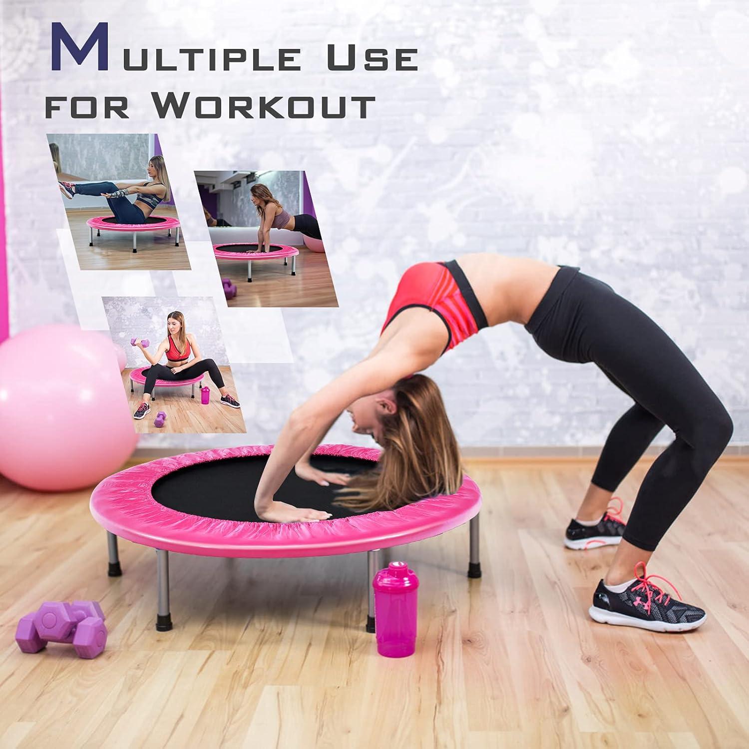 image:imageGiantex 36 38 Folding Mini Trampoline Portable Recreational Fitness Trampoline for Adults Kids Max Load 330lbs Foldable Indoor Exercise Rebounder TrampolinePink