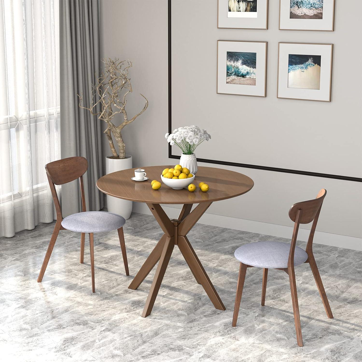 image:imageGiantex 3Piece Dining Table and Chair Set Wooden Kitchen Table Set Farmhouse Round Kitchen Table and 2 Cushioned Dinette Chairs MidCentury Dining Table Set for Dining Room Living Room