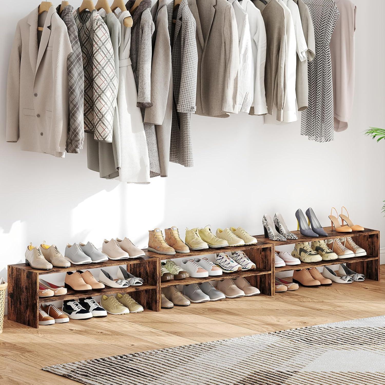 image:imageGiantex 3in1 Vertical Shoe Rack 6Tier Free Standing Shoe Storage Organizer wStackable Design for 18 Pairs 31 Inch Wide Wood Shoe Shelf for Closet Entryway Living Room Office WhiteBrown