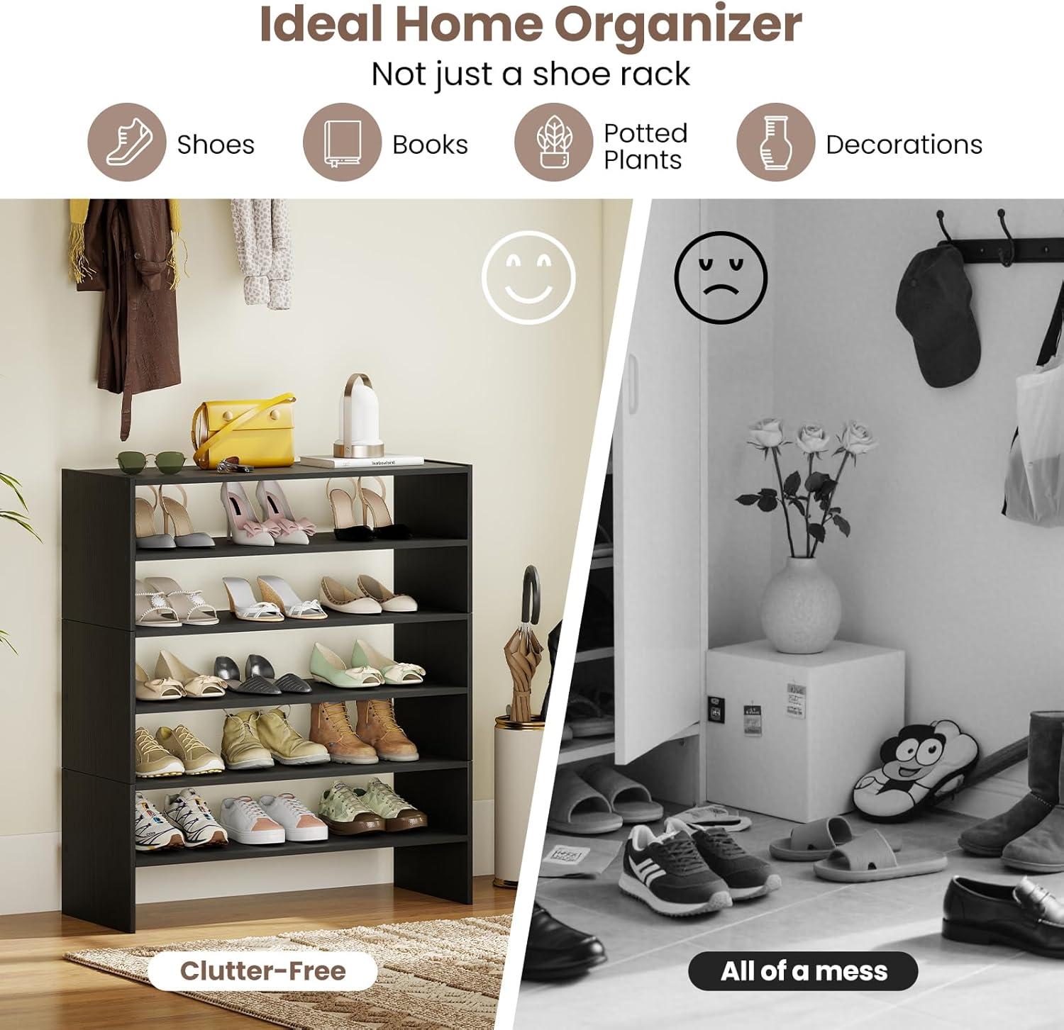 image:imageGiantex 3in1 Vertical Shoe Rack 6Tier Free Standing Shoe Storage Organizer wStackable Design for 18 Pairs 31 Inch Wide Wood Shoe Shelf for Closet Entryway Living Room Office WhiteBlack