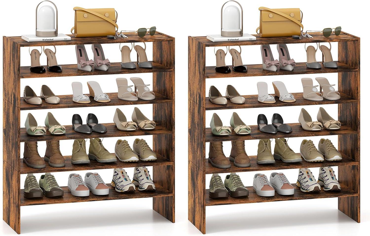 image:imageGiantex 3in1 Vertical Shoe Rack 6Tier Free Standing Shoe Storage Organizer wStackable Design for 18 Pairs 31 Inch Wide Wood Shoe Shelf for Closet Entryway Living Room Office WhiteBrown
