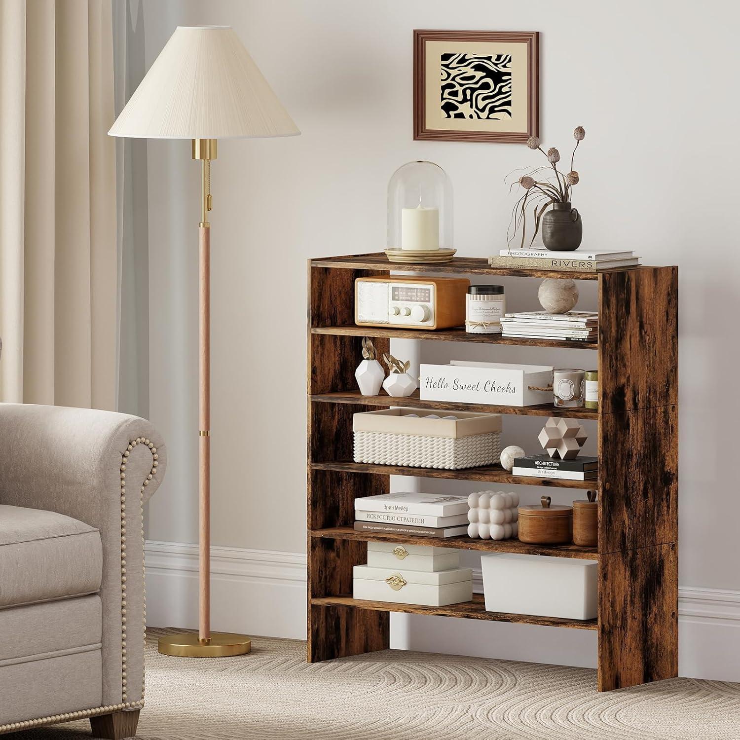 image:imageGiantex 3in1 Vertical Shoe Rack 6Tier Free Standing Shoe Storage Organizer wStackable Design for 18 Pairs 31 Inch Wide Wood Shoe Shelf for Closet Entryway Living Room Office WhiteBrown