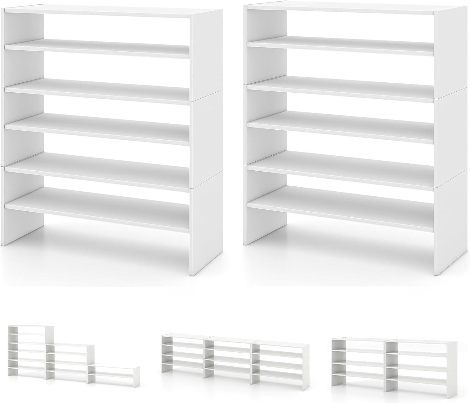 image:imageGiantex 3in1 Vertical Shoe Rack 6Tier Free Standing Shoe Storage Organizer wStackable Design for 18 Pairs 31 Inch Wide Wood Shoe Shelf for Closet Entryway Living Room Office WhiteWhite