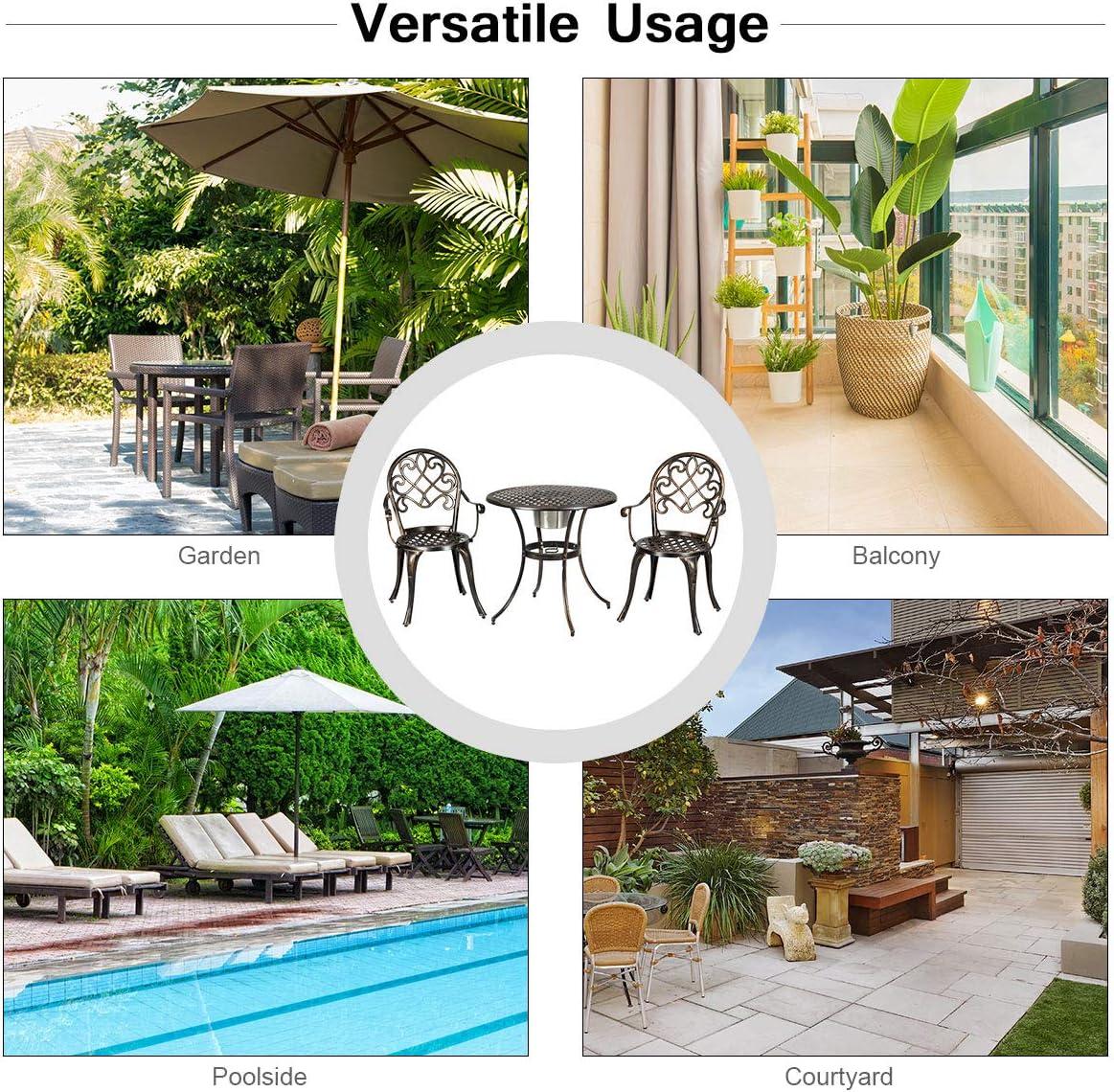 image:imageGiantex 3pcs Bistro Table Set Cast Aluminum Outdoor Patio Furniture Set Round Table WRemovable Ice Bucket 2 Chairs Antique Garden Furniture Weather Resistant Antique BronzeBronze