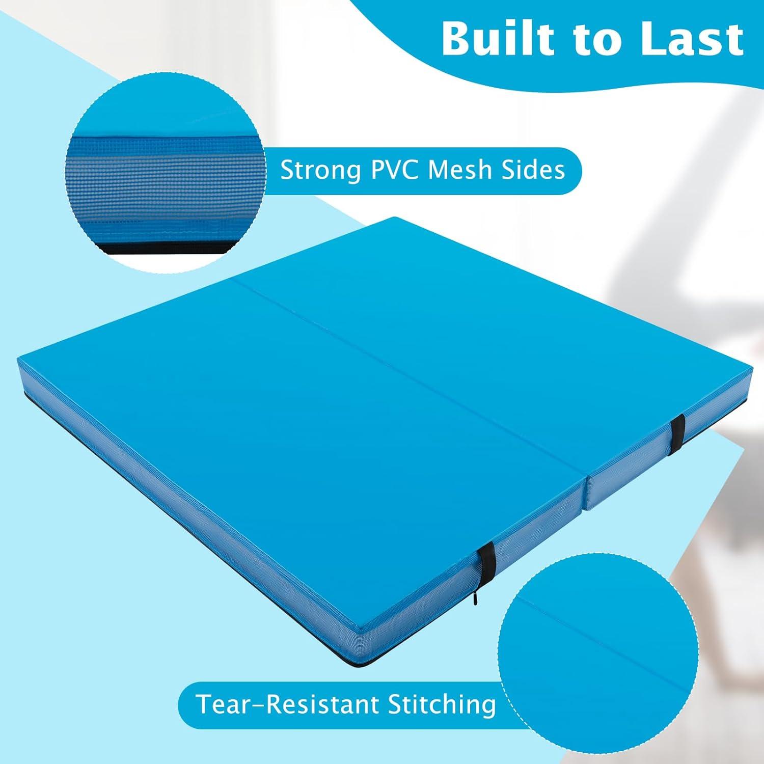 image:imageGiantex 4 x 4 Folding Gymnastics Mat with Carry Handles BioFolding Tumbling Mat for Kids amp CheerleadingBlue