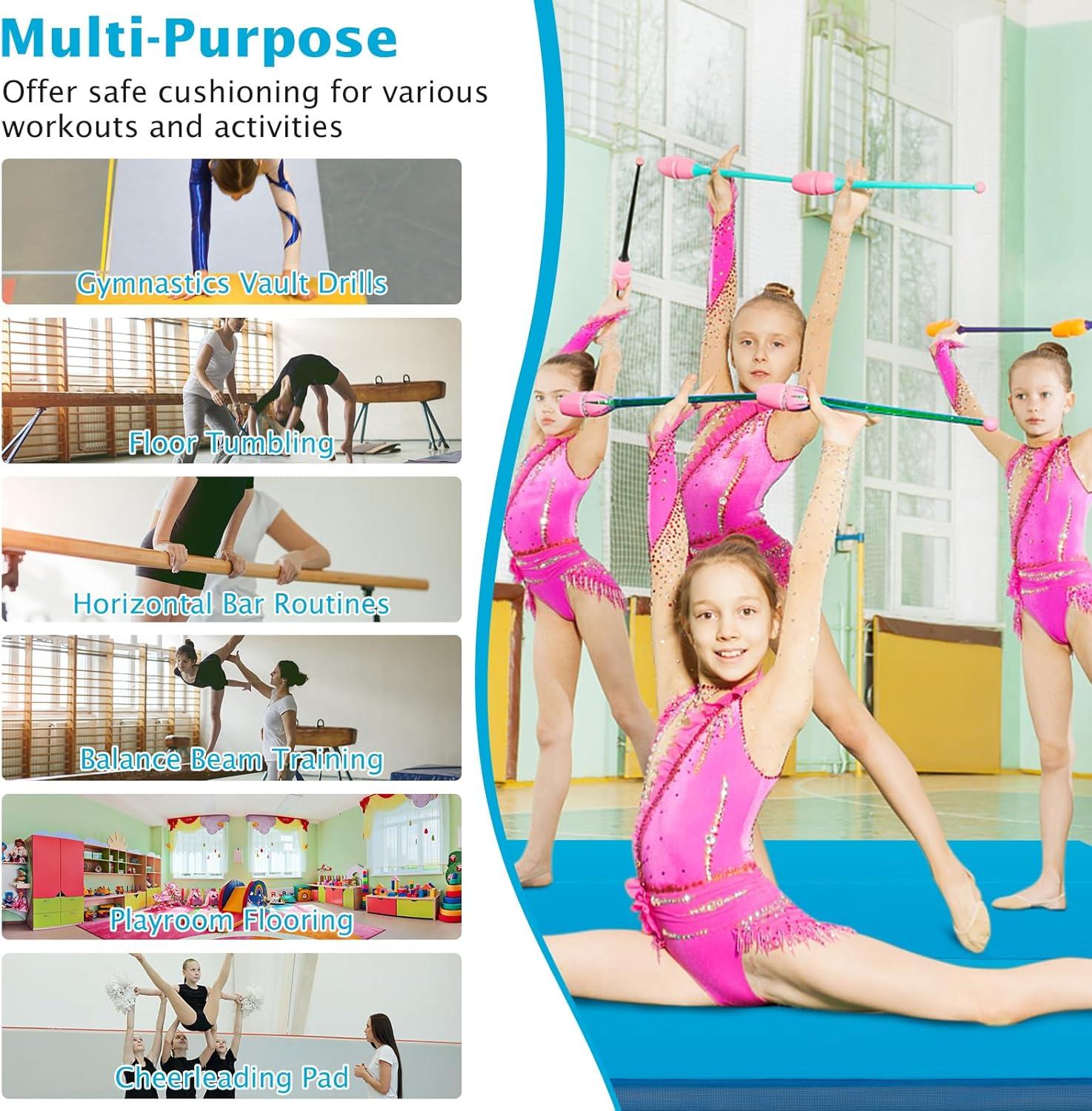 image:imageGiantex 4 x 4 Folding Gymnastics Mat with Carry Handles BioFolding Tumbling Mat for Kids amp CheerleadingBlue