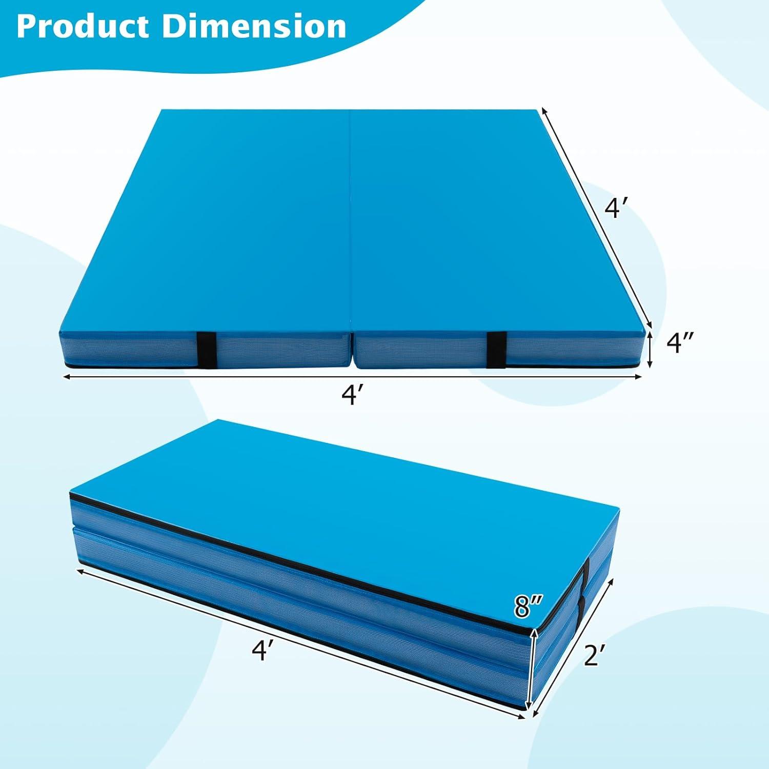image:imageGiantex 4 x 4 Folding Gymnastics Mat with Carry Handles BioFolding Tumbling Mat for Kids amp CheerleadingBlue