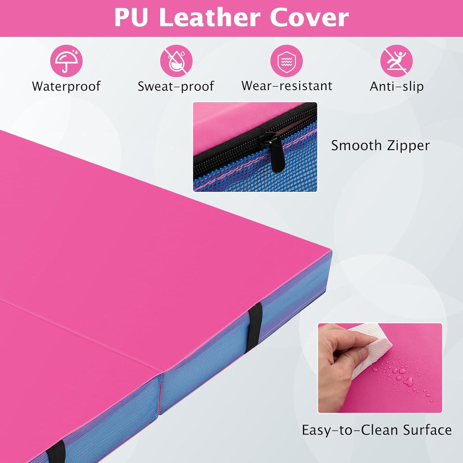image:imageGiantex 4 x 4 Folding Gymnastics Mat with Carry Handles BioFolding Tumbling Mat for Kids amp CheerleadingPink