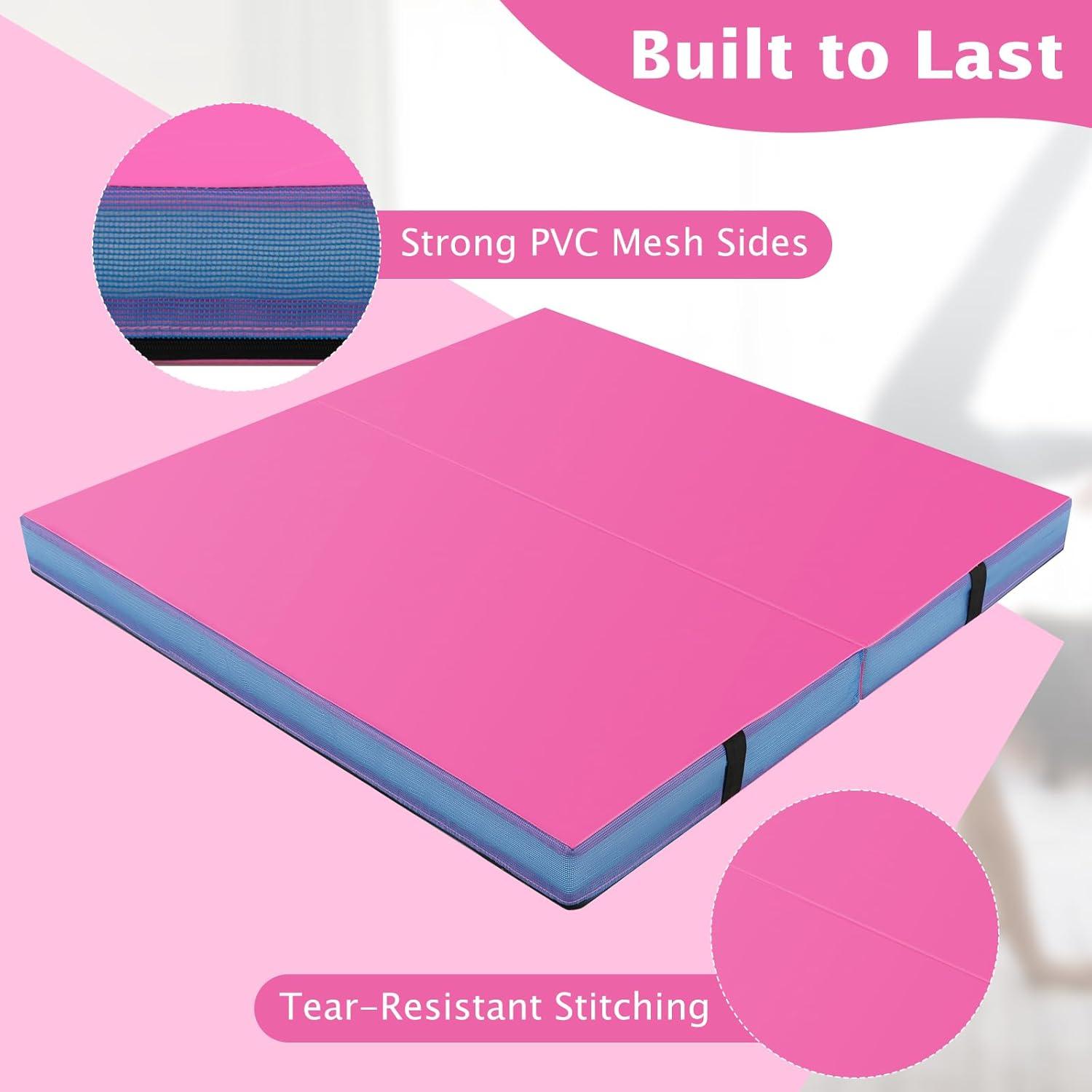 image:imageGiantex 4 x 4 Folding Gymnastics Mat with Carry Handles BioFolding Tumbling Mat for Kids amp CheerleadingPink