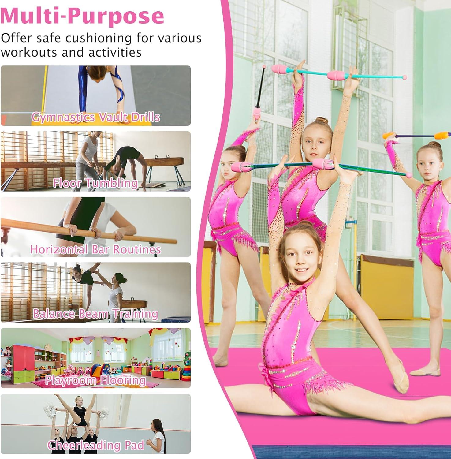 image:imageGiantex 4 x 4 Folding Gymnastics Mat with Carry Handles BioFolding Tumbling Mat for Kids amp CheerleadingPink