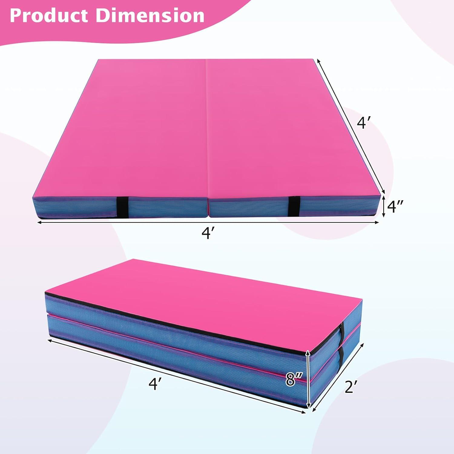 image:imageGiantex 4 x 4 Folding Gymnastics Mat with Carry Handles BioFolding Tumbling Mat for Kids amp CheerleadingPink