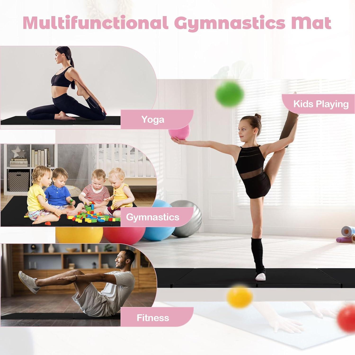 image:imageGiantex 4 x 8 x 2 Gymnastics Mat Folding Tumbling Mat with Carry Handles Detachable PU Leather Cover for Yoga Stretching Aerobics Core Workouts Foldable Exercise Mat for Home Gym Fitness Black