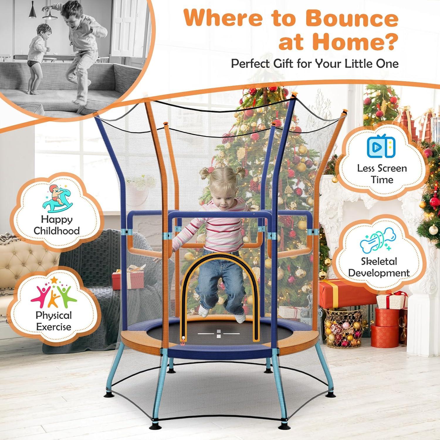 image:imageGiantex 48 Toddler Trampoline With Safety Enclosure Net Seamless Design for Kids Aged 36 Indoor Outdoor Mini Small Birthday Gift for Boys GirlsOrangeBlue