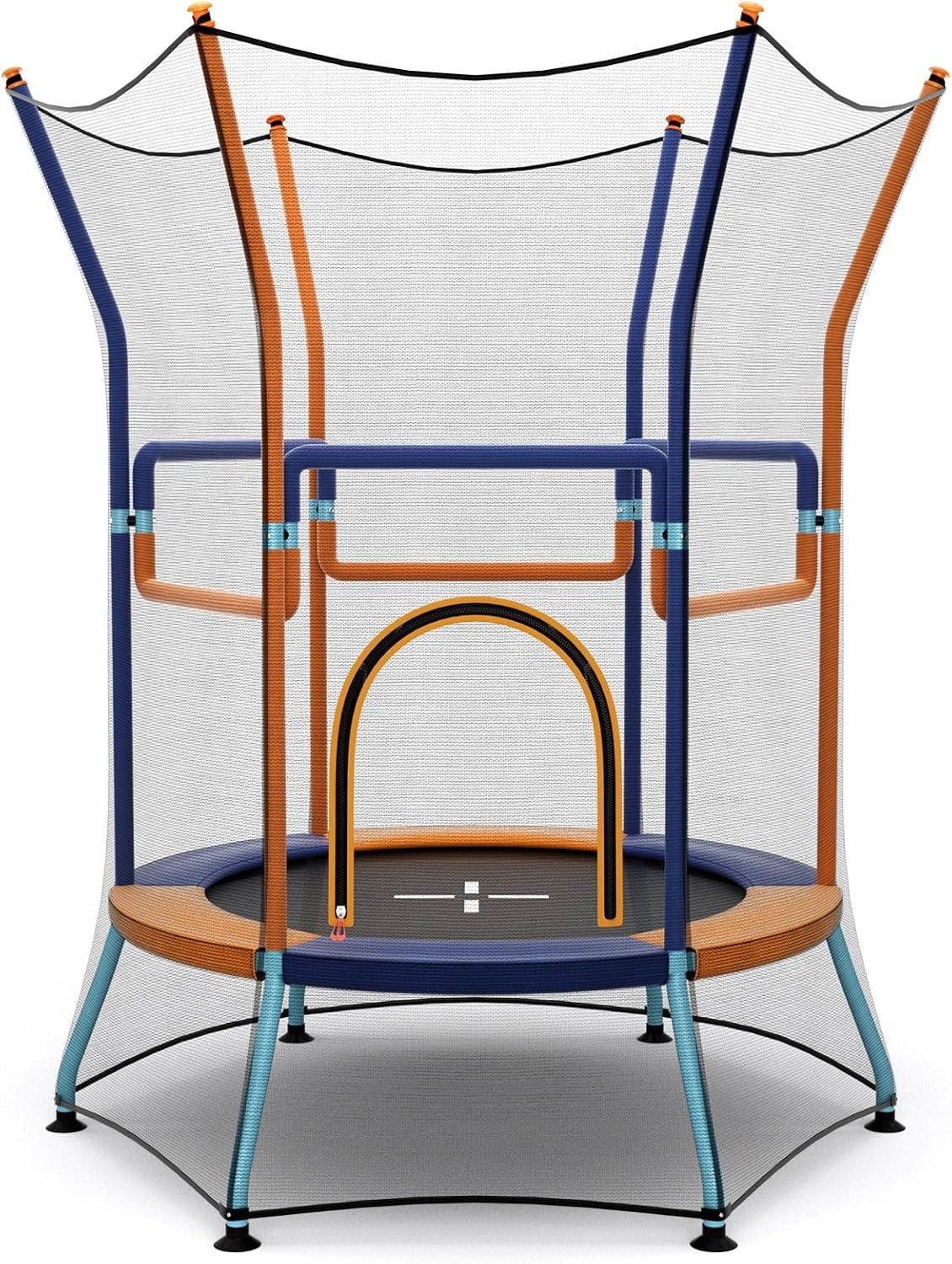 image:imageGiantex 48 Toddler Trampoline With Safety Enclosure Net Seamless Design for Kids Aged 36 Indoor Outdoor Mini Small Birthday Gift for Boys GirlsOrangeBlue