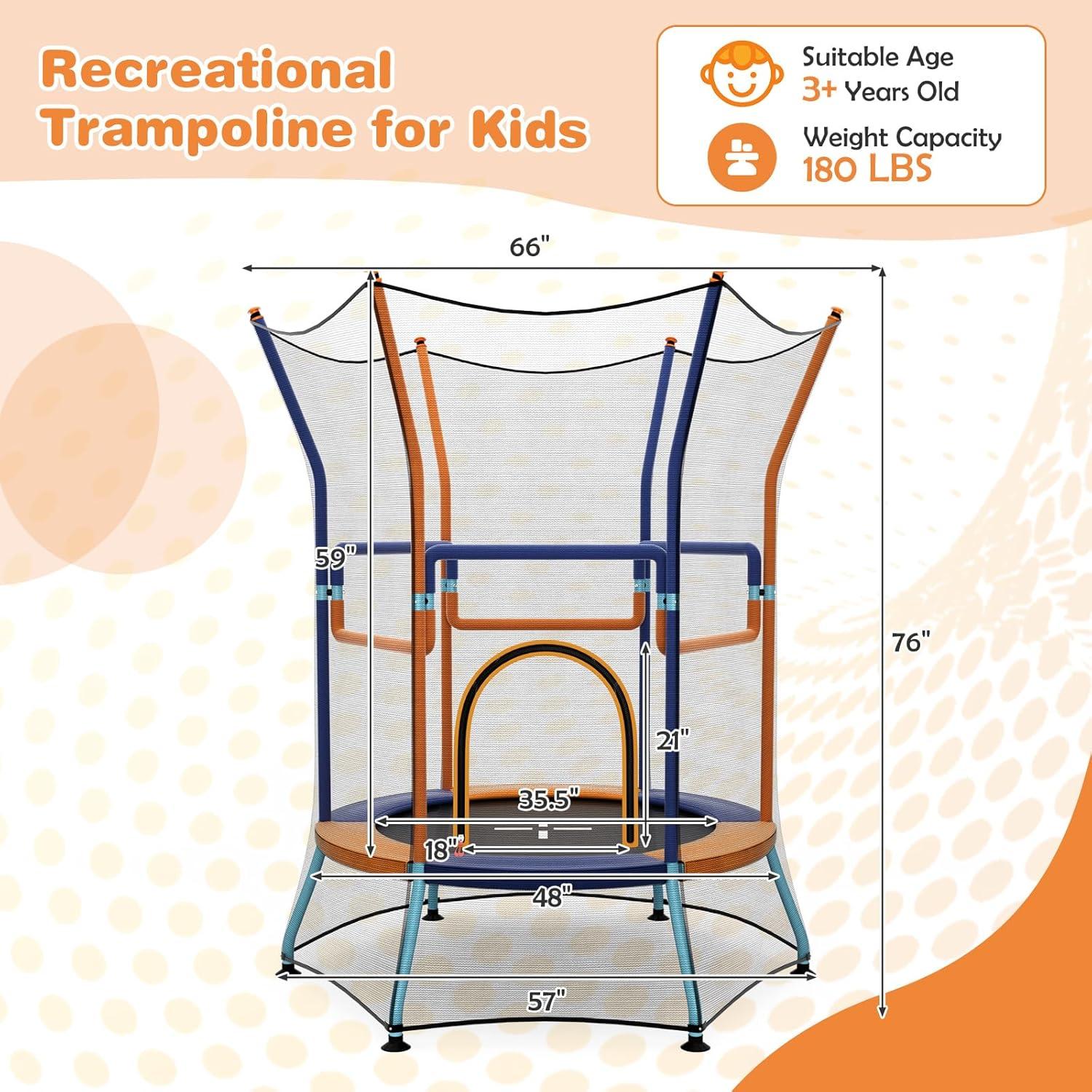 image:imageGiantex 48 Toddler Trampoline With Safety Enclosure Net Seamless Design for Kids Aged 36 Indoor Outdoor Mini Small Birthday Gift for Boys GirlsOrangeBlue
