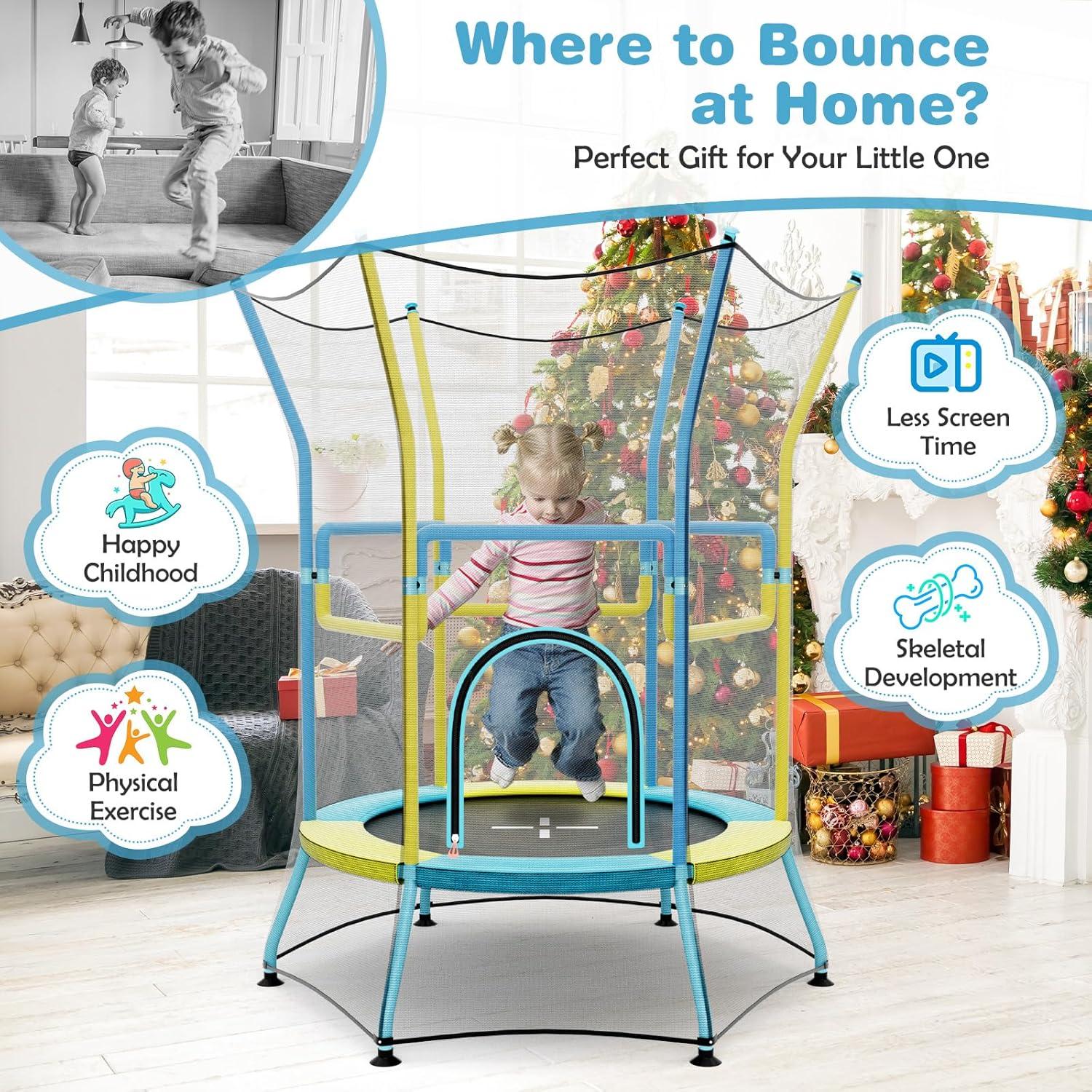 image:imageGiantex 48 Toddler Trampoline With Safety Enclosure Net Seamless Design for Kids Aged 36 Indoor Outdoor Mini Small Birthday Gift for Boys GirlsYellowBlue