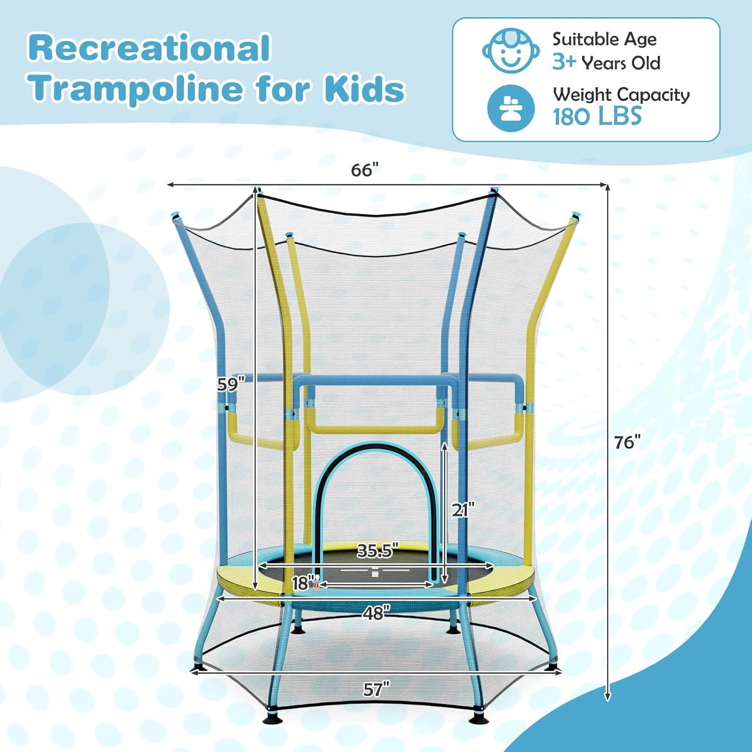 image:imageGiantex 48 Toddler Trampoline With Safety Enclosure Net Seamless Design for Kids Aged 36 Indoor Outdoor Mini Small Birthday Gift for Boys GirlsYellowBlue