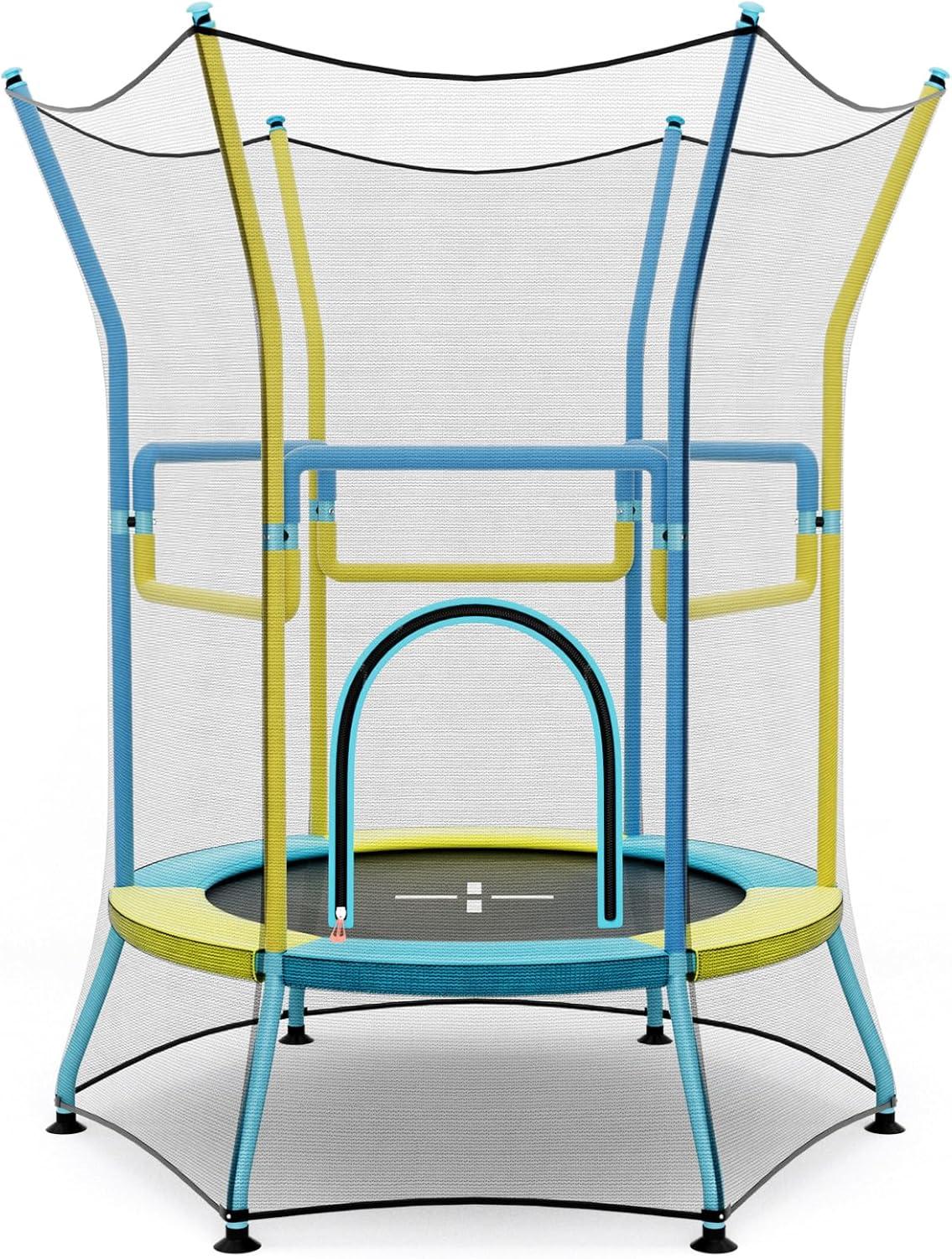 image:imageGiantex 48 Toddler Trampoline With Safety Enclosure Net Seamless Design for Kids Aged 36 Indoor Outdoor Mini Small Birthday Gift for Boys GirlsYellowBlue