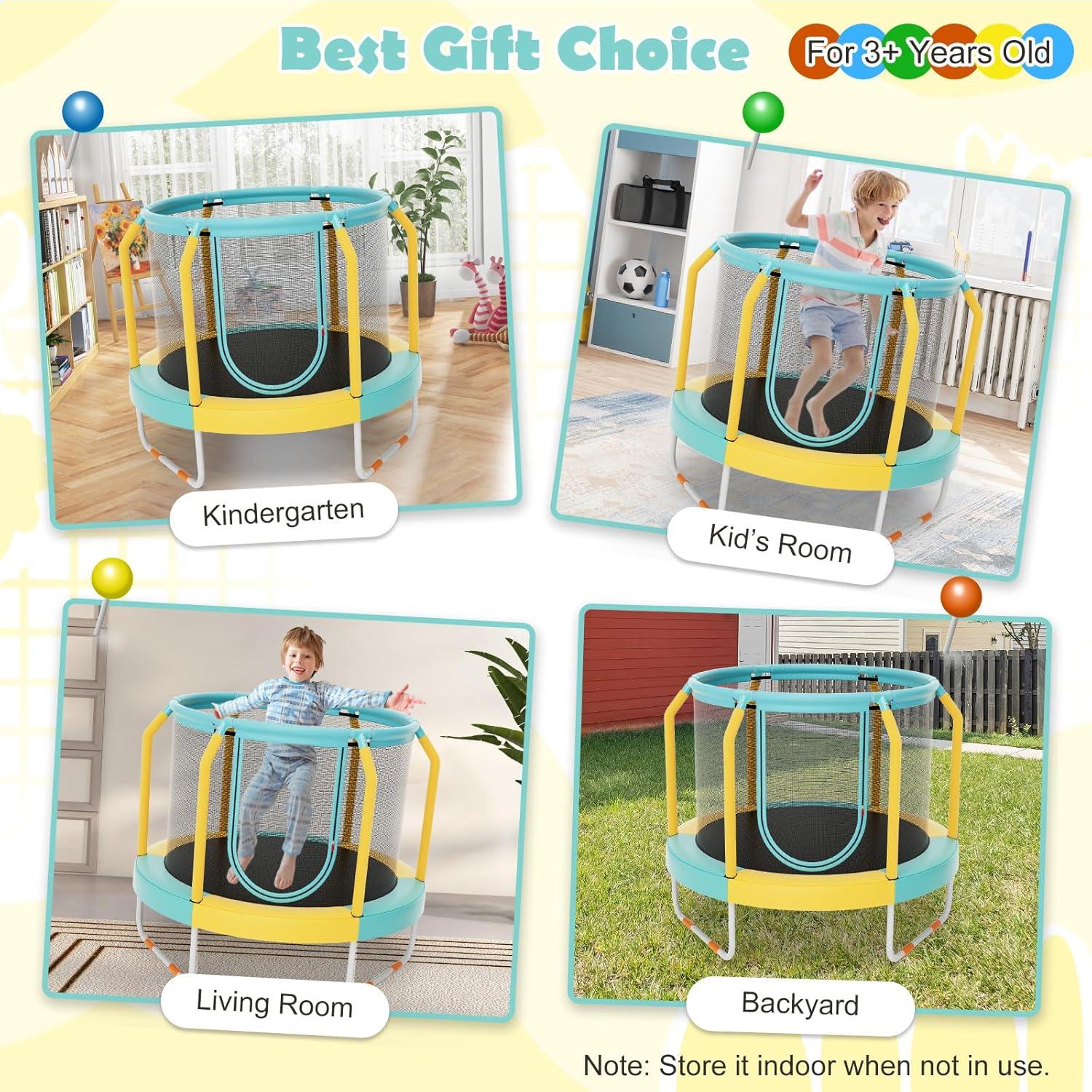 image:imageGiantex 48 Trampoline for Kids Toddler Trampoline with Safety Enclosure Net Max Load 265 Lbs Outdoor Mini Trampoline with Net for Kids Indoor Small Trampoline Gifts for Boys Girls Aged 36Green Yellow
