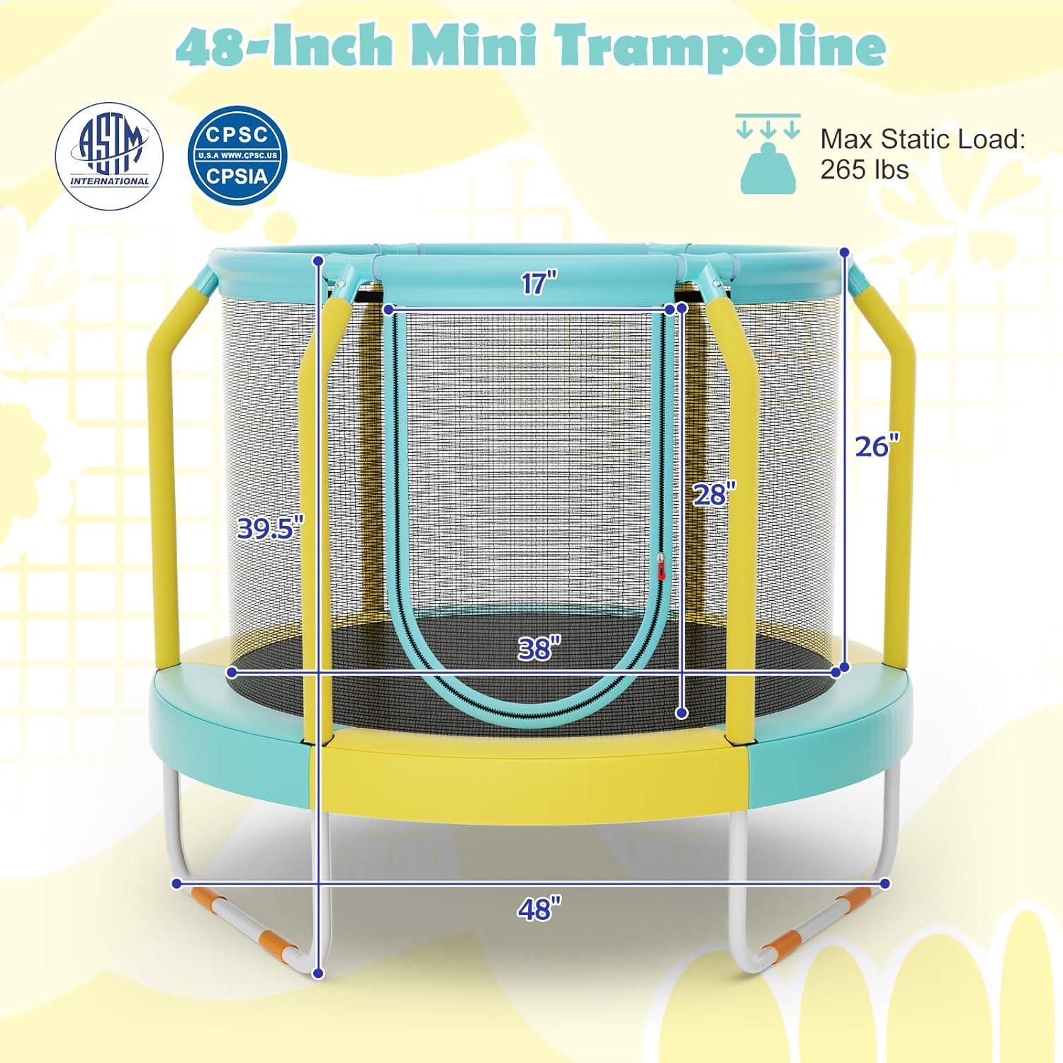 image:imageGiantex 48 Trampoline for Kids Toddler Trampoline with Safety Enclosure Net Max Load 265 Lbs Outdoor Mini Trampoline with Net for Kids Indoor Small Trampoline Gifts for Boys Girls Aged 36Green Yellow