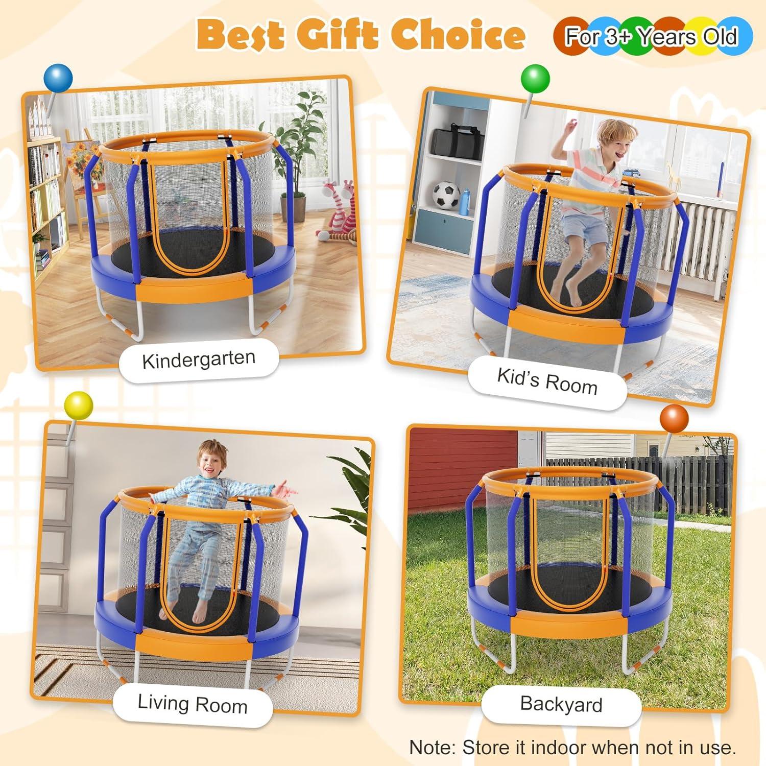 image:imageGiantex 48 Trampoline for Kids Toddler Trampoline with Safety Enclosure Net Max Load 265 Lbs Outdoor Mini Trampoline with Net for Kids Indoor Small Trampoline Gifts for Boys Girls Aged 36Blue Orange