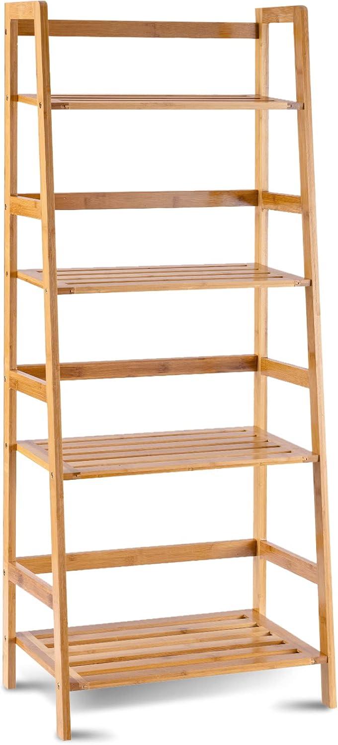 image:imageGiantex 4Tier Bamboo Plant Stand Flower Pots Holder Display Shelf 475inch Ladder Shelf Plants Organizer Rack for Patio Balcony Garden Home Bookcase Planter Storage Shelving Unit Indoor Outdoor