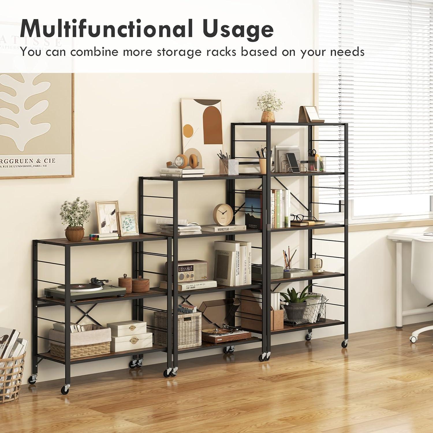 image:imageGiantex 4Tier Folding Storage Shelf of 2 Collapsible Shelving Unit with Lockable Wheels amp Adjustable Shelf HeavyDuty Organizer on Wheels Storage Rack for Tool Room Garage Kitchen2