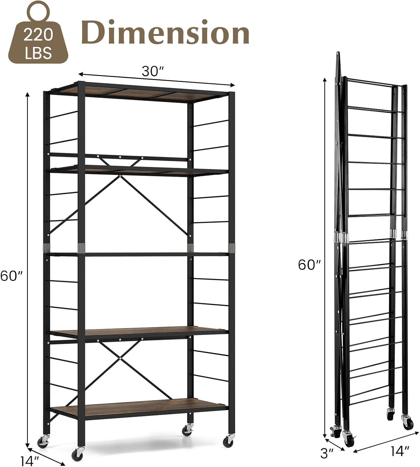 image:imageGiantex 4Tier Folding Storage Shelf of 2 Collapsible Shelving Unit with Lockable Wheels amp Adjustable Shelf HeavyDuty Organizer on Wheels Storage Rack for Tool Room Garage Kitchen2