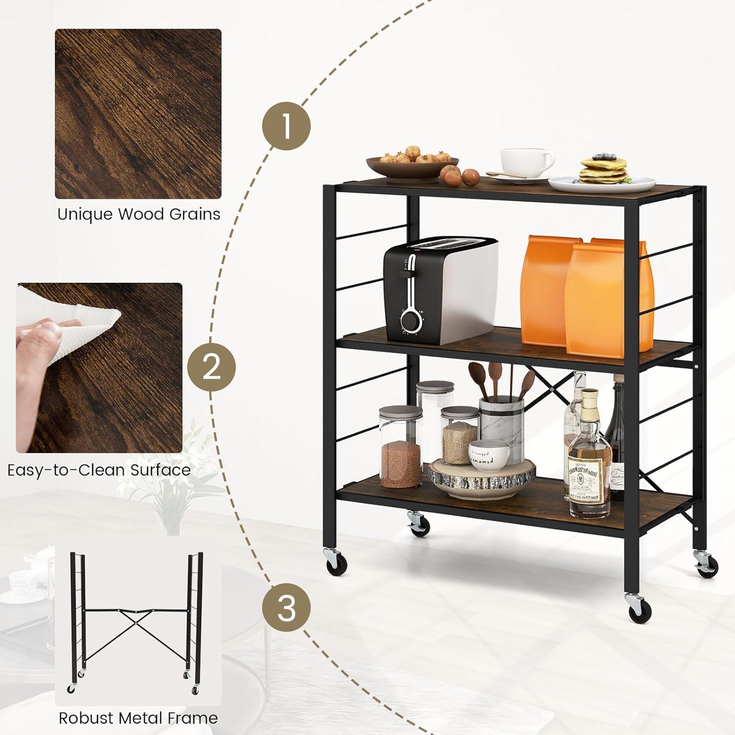 image:imageGiantex 4Tier Folding Storage Shelf of 2 Collapsible Shelving Unit with Lockable Wheels amp Adjustable Shelf HeavyDuty Organizer on Wheels Storage Rack for Tool Room Garage Kitchen2