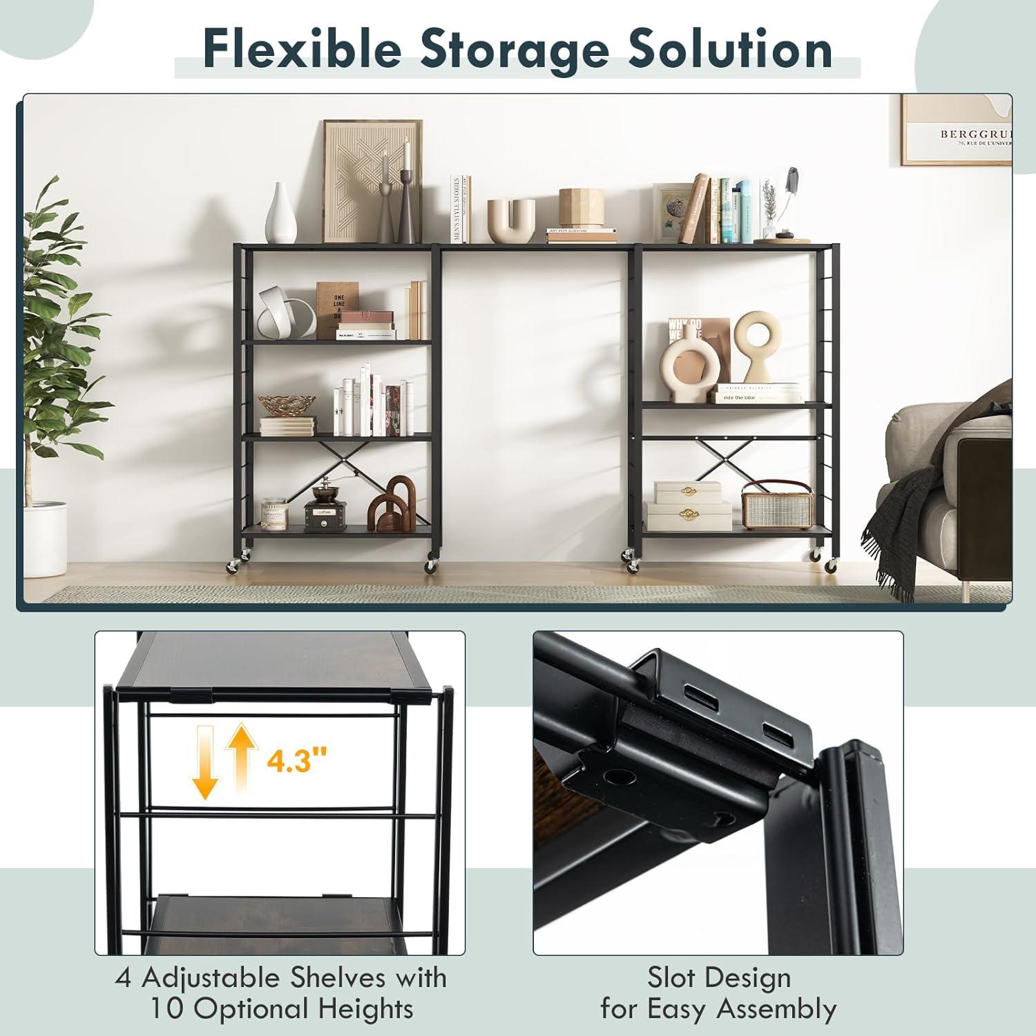 image:imageGiantex 4Tier Folding Storage Shelf of 2 Collapsible Shelving Unit with Lockable Wheels amp Adjustable Shelf HeavyDuty Organizer on Wheels Storage Rack for Tool Room Garage Kitchen2