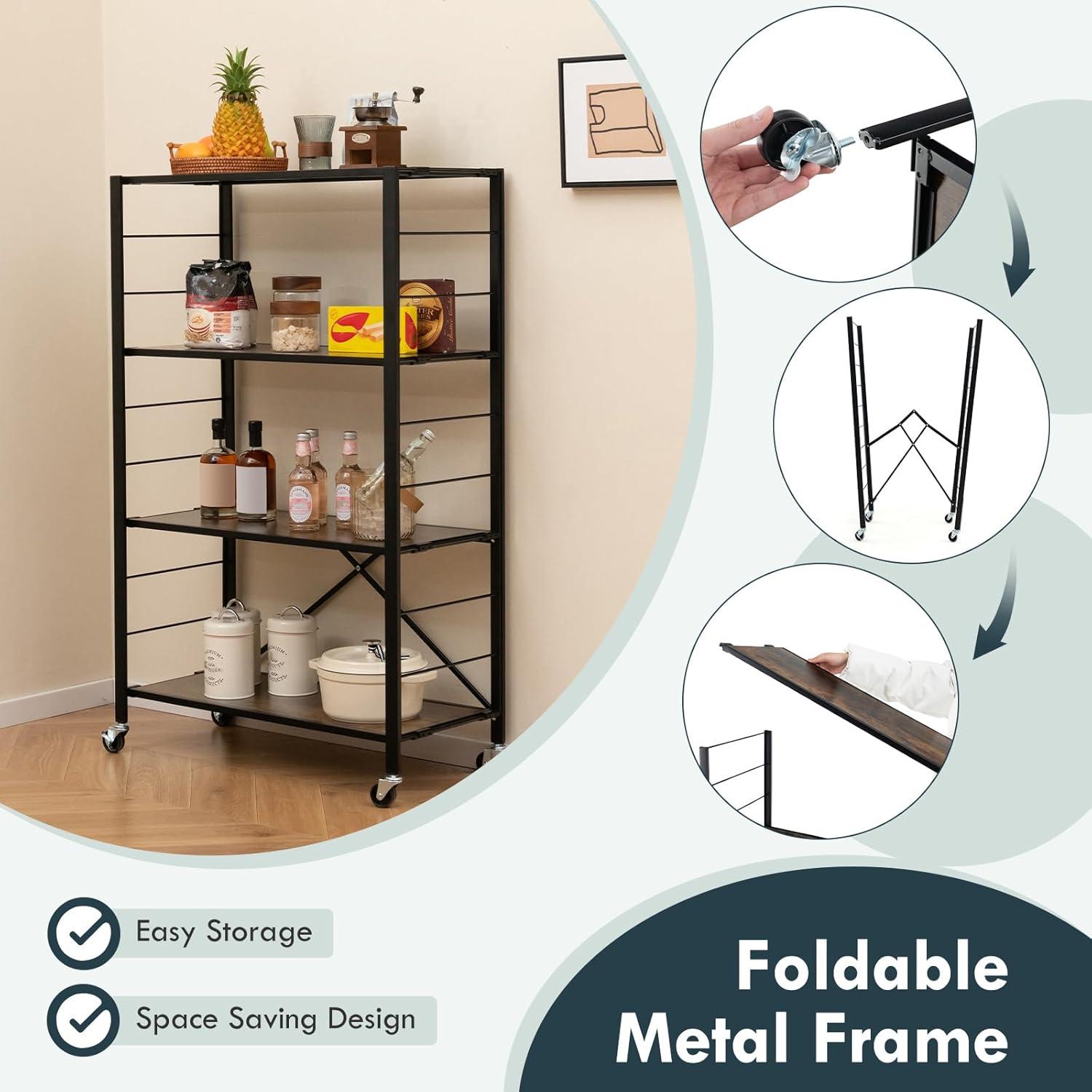 image:imageGiantex 4Tier Folding Storage Shelf of 2 Collapsible Shelving Unit with Lockable Wheels amp Adjustable Shelf HeavyDuty Organizer on Wheels Storage Rack for Tool Room Garage Kitchen2
