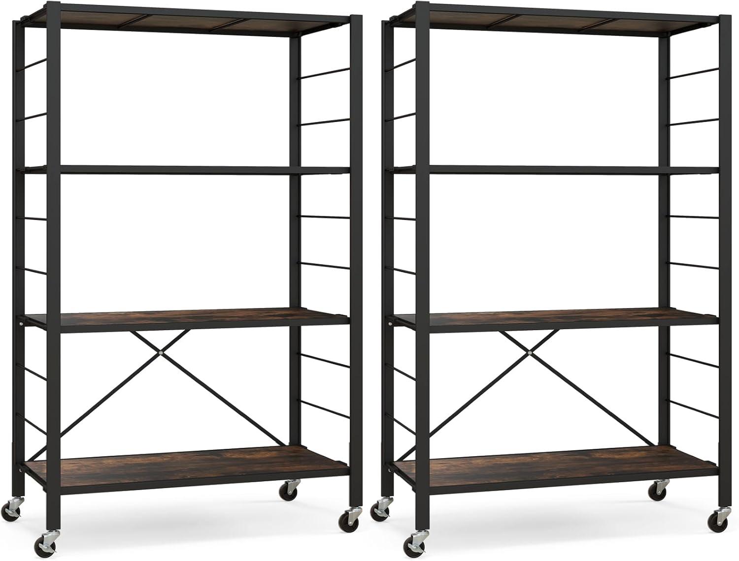 image:imageGiantex 4Tier Folding Storage Shelf of 2 Collapsible Shelving Unit with Lockable Wheels amp Adjustable Shelf HeavyDuty Organizer on Wheels Storage Rack for Tool Room Garage Kitchen2