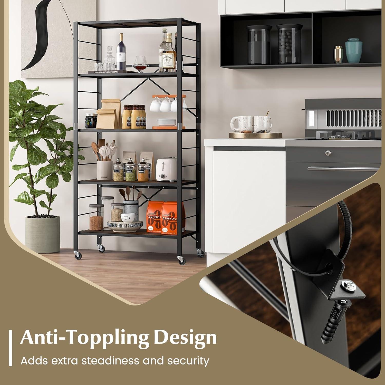 image:imageGiantex 4Tier Folding Storage Shelf of 2 Collapsible Shelving Unit with Lockable Wheels amp Adjustable Shelf HeavyDuty Organizer on Wheels Storage Rack for Tool Room Garage Kitchen2