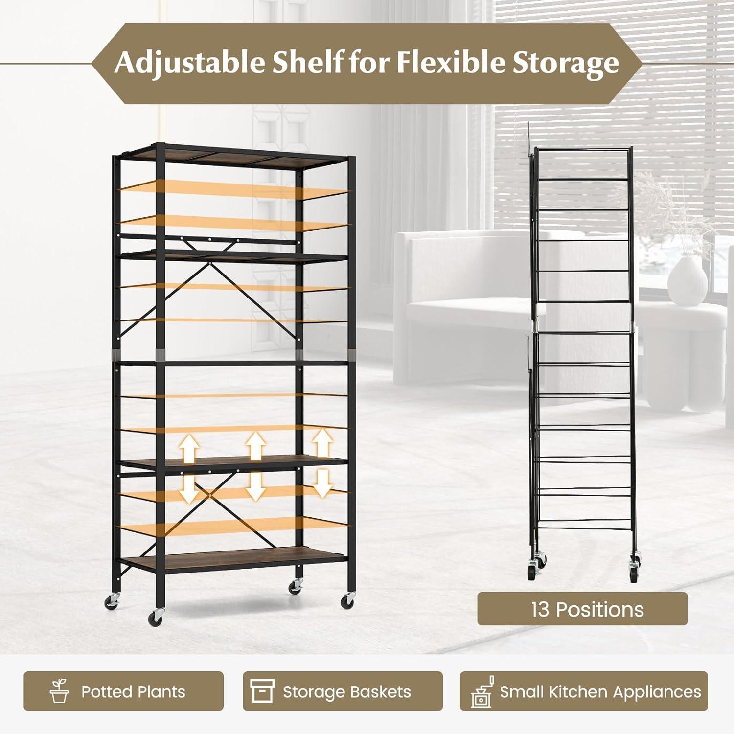 image:imageGiantex 4Tier Folding Storage Shelf of 2 Collapsible Shelving Unit with Lockable Wheels amp Adjustable Shelf HeavyDuty Organizer on Wheels Storage Rack for Tool Room Garage Kitchen2