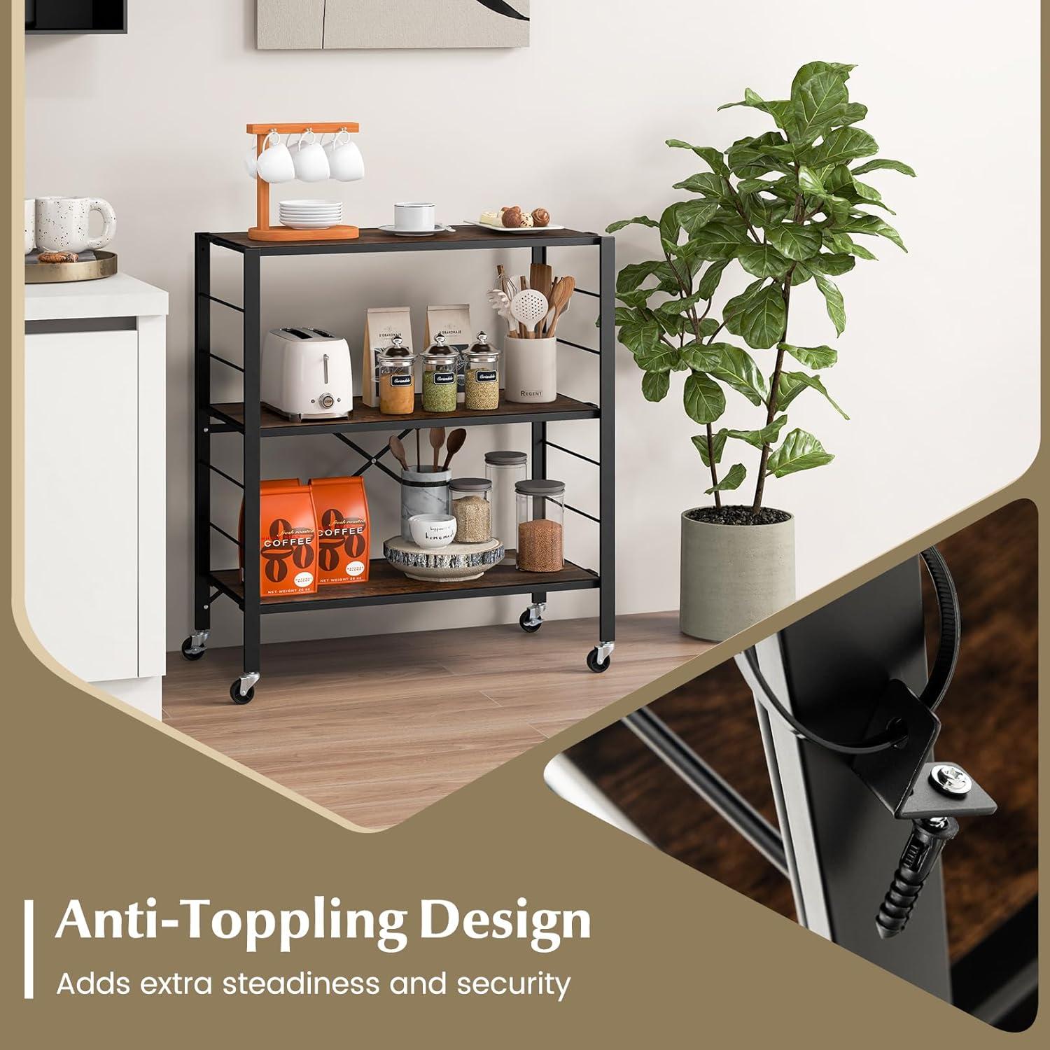 image:imageGiantex 4Tier Folding Storage Shelf of 2 Collapsible Shelving Unit with Lockable Wheels amp Adjustable Shelf HeavyDuty Organizer on Wheels Storage Rack for Tool Room Garage Kitchen2