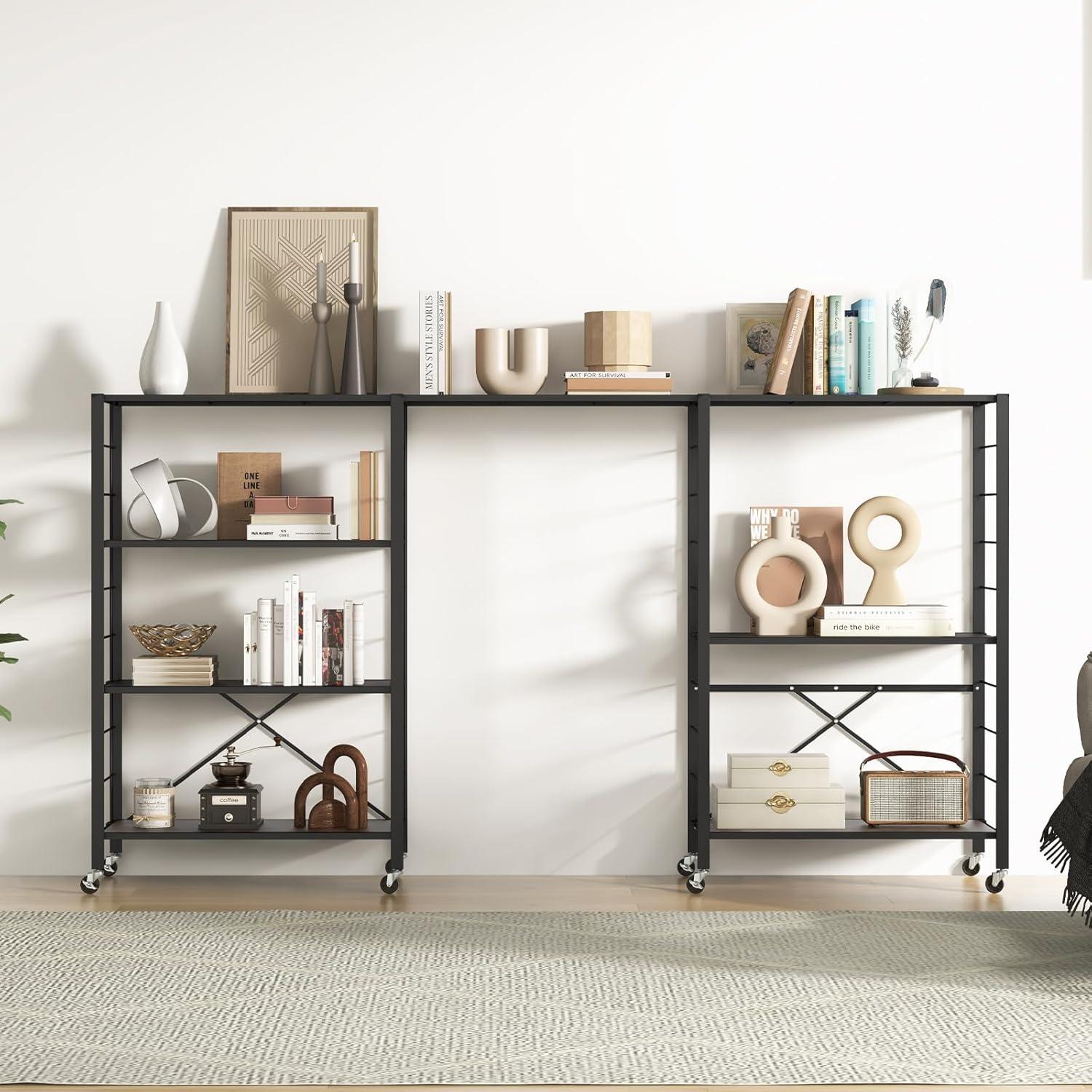 image:imageGiantex 4Tier Folding Storage Shelf of 2 Collapsible Shelving Unit with Lockable Wheels amp Adjustable Shelf HeavyDuty Organizer on Wheels Storage Rack for Tool Room Garage Kitchen2