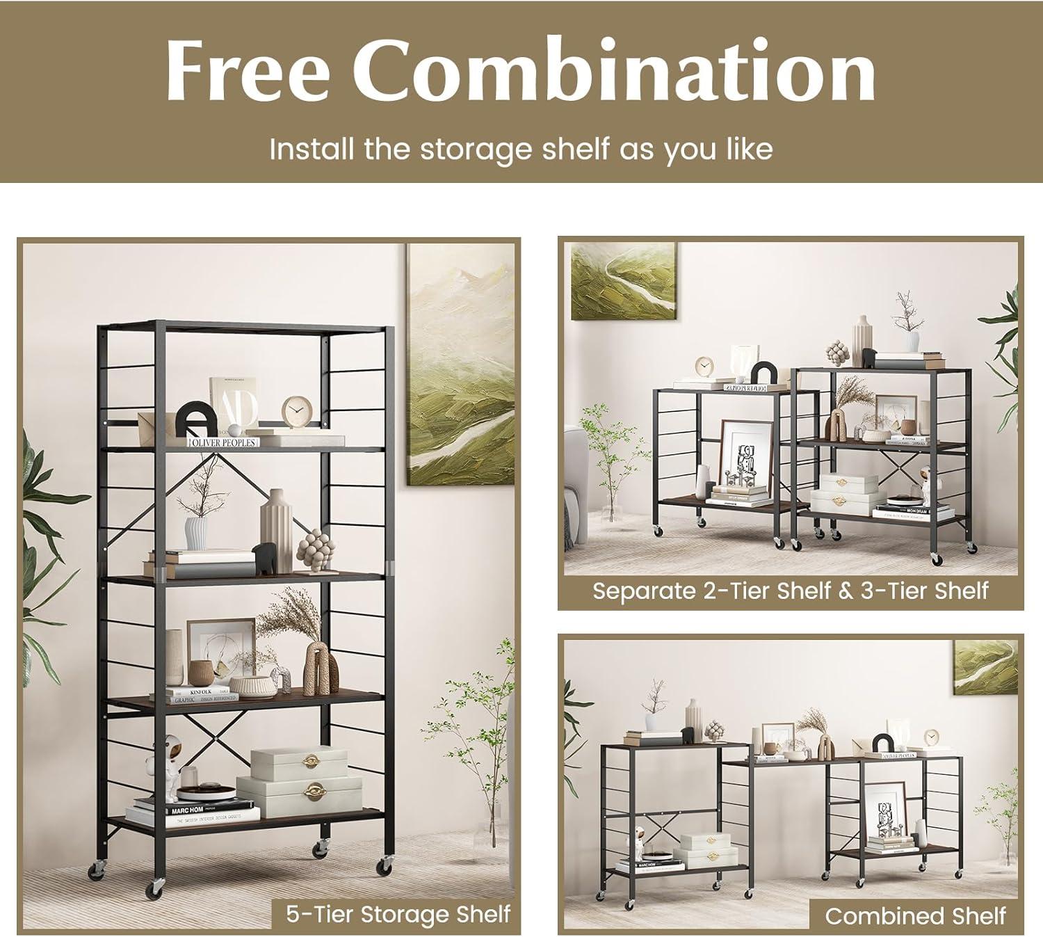 image:imageGiantex 4Tier Folding Storage Shelf of 2 Collapsible Shelving Unit with Lockable Wheels amp Adjustable Shelf HeavyDuty Organizer on Wheels Storage Rack for Tool Room Garage Kitchen2