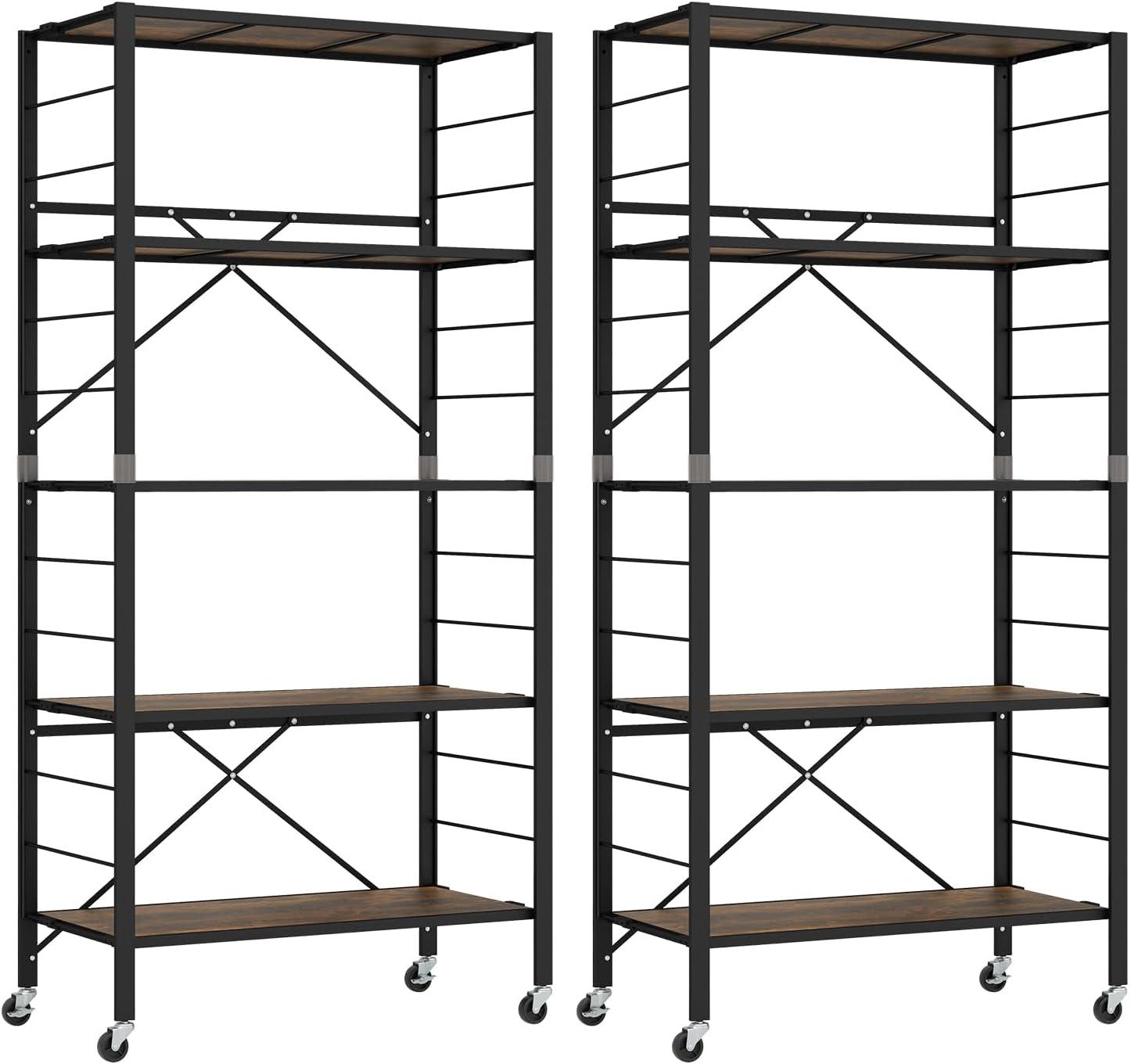 image:imageGiantex 4Tier Folding Storage Shelf of 2 Collapsible Shelving Unit with Lockable Wheels amp Adjustable Shelf HeavyDuty Organizer on Wheels Storage Rack for Tool Room Garage Kitchen2