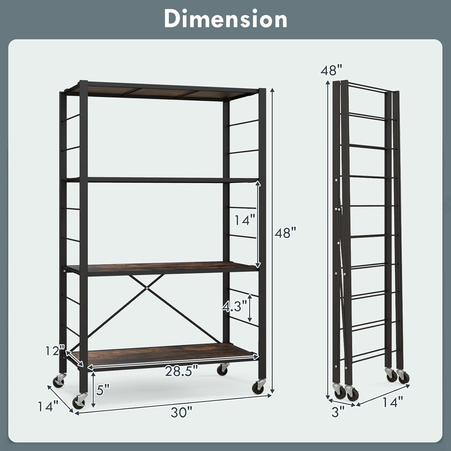 image:imageGiantex 4Tier Folding Storage Shelf of 2 Collapsible Shelving Unit with Lockable Wheels amp Adjustable Shelf HeavyDuty Organizer on Wheels Storage Rack for Tool Room Garage Kitchen2