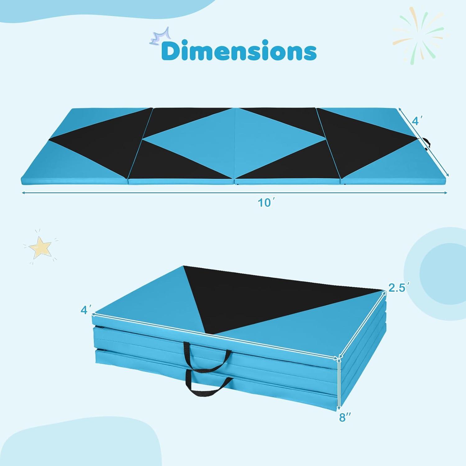 image:imageGiantex 4x10x 2 Gymnastics Mat 4Panel Folding Aerobics Exercise Mat wHook amp Loop Fastener Carrying Handle Portable Tumbling Mat for Stretching Yoga Cheerleading Martial ArtsBlackBlue