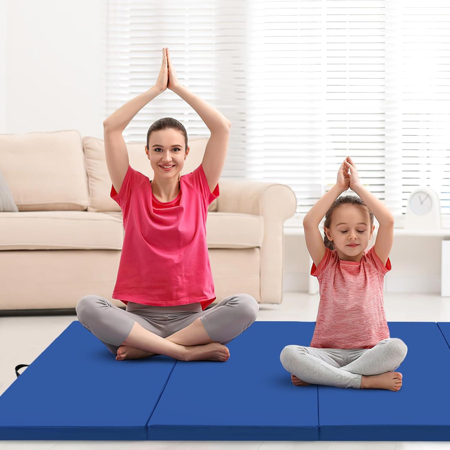 image:imageGiantex 4x10x 2 Gymnastics Mat 4Panel Folding Aerobics Exercise Mat wHook amp Loop Fastener Carrying Handle Portable Tumbling Mat for Stretching Yoga Cheerleading Martial ArtsBlue