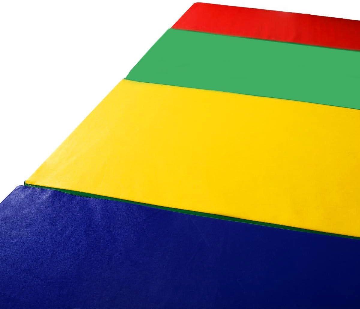 image:imageGiantex 4x10x 2 Gymnastics Mat 4Panel Folding Aerobics Exercise Mat wHook amp Loop Fastener Carrying Handle Portable Tumbling Mat for Stretching Yoga Cheerleading Martial ArtsMulticolor