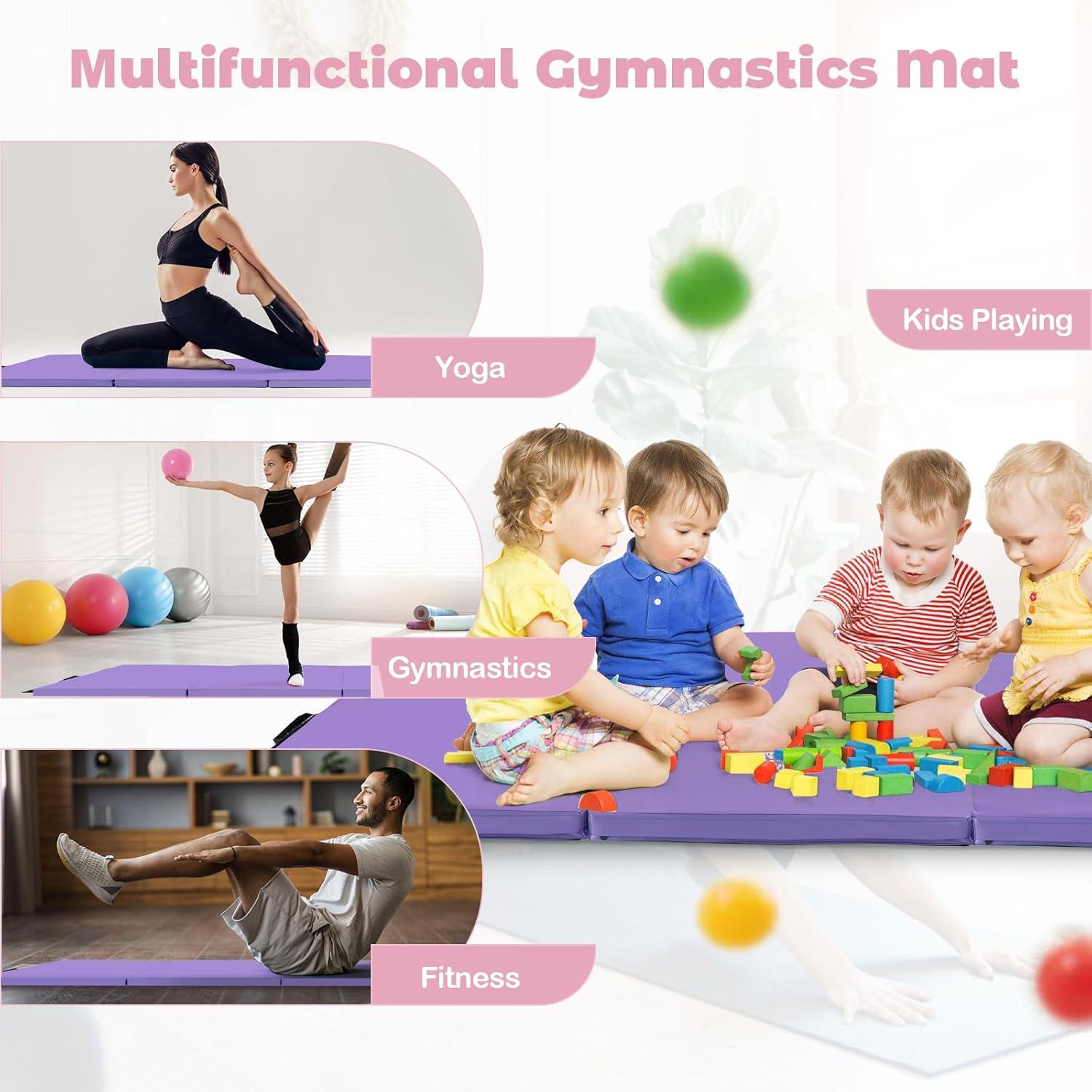 image:imageGiantex 4x8 Gymnastics Mat 2 Thick Folding Tumbling Mat with Carrying Handles Foldable Gym Mat with Hook and Loop Fastener Cheer Mats for Kids Adults Home Exercise Aerobics FitnessViolet